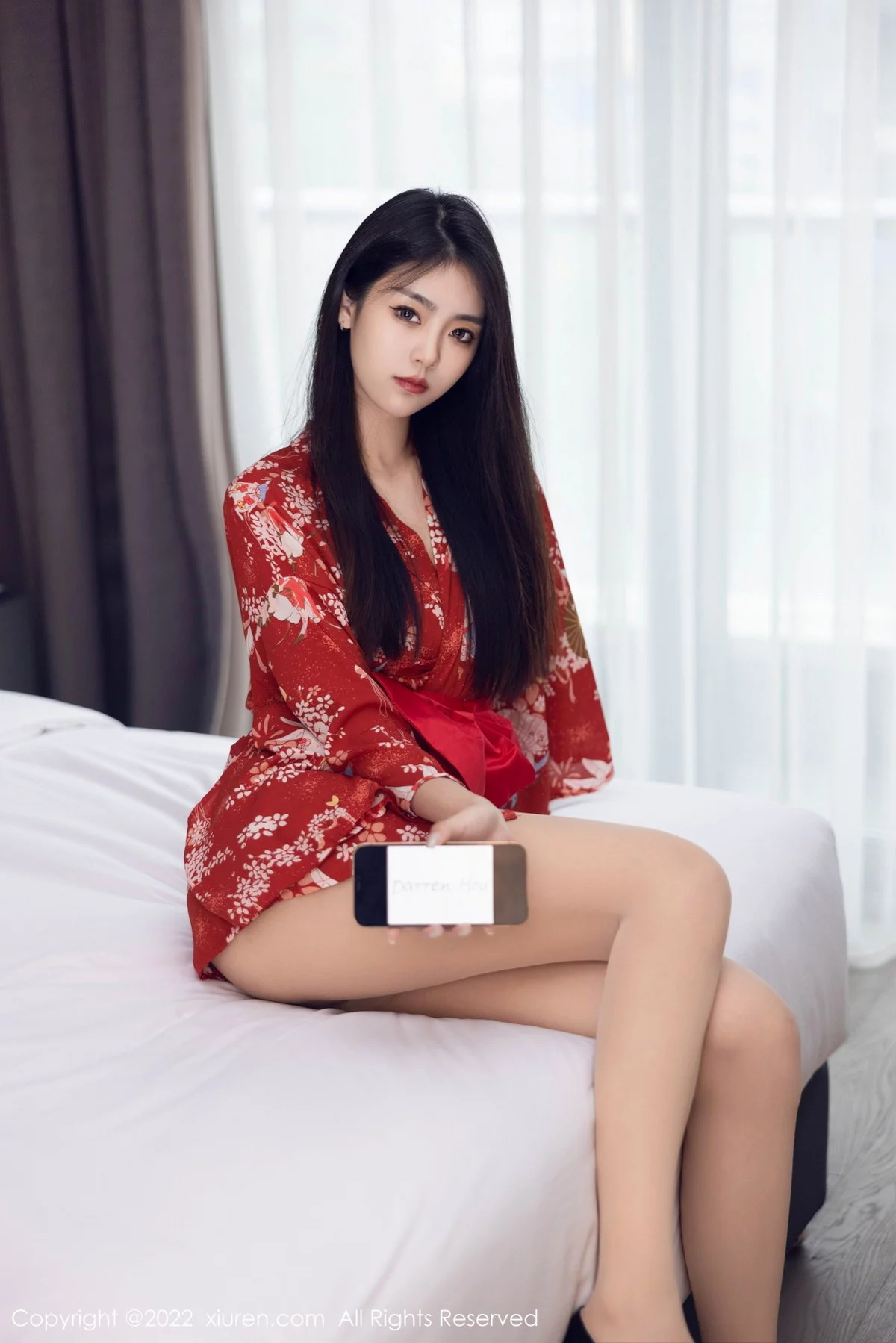 模特可乐Vicky红色图案服饰配超薄无内肉丝秀翘臀美腿诱惑写真53P-第1章-图片1