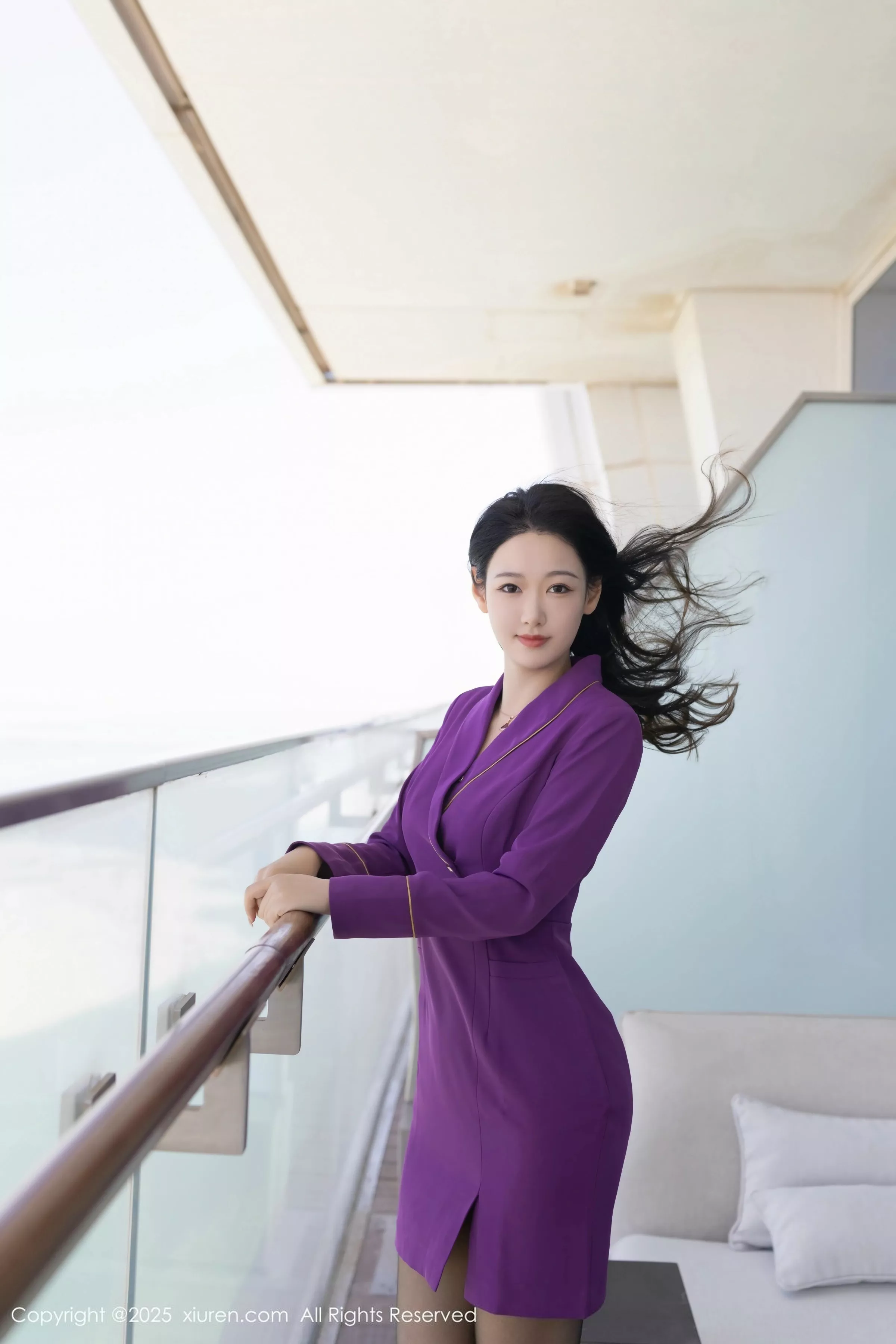 模特唐安琪性感紫色制服露白色内衣配超薄黑丝秀曼妙身姿诱惑写真81P-第1章-图片2