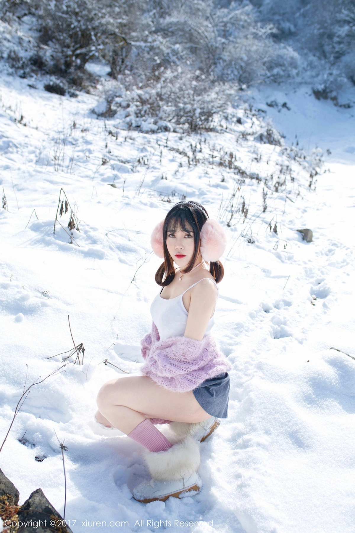 嫩模兜豆靓Youlina冰天雪地里黑色蕾丝内裤冰冷诱惑写真51P-第1章-图片3