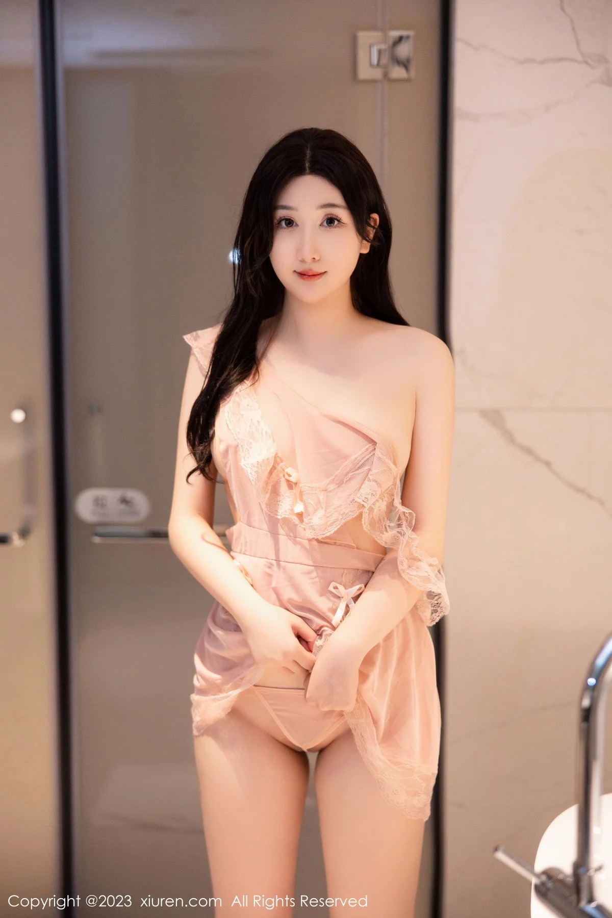 模特江真真浴室场景性感淡粉色蕾丝情趣服秀惹火身材诱惑写真78P-第1章-图片2