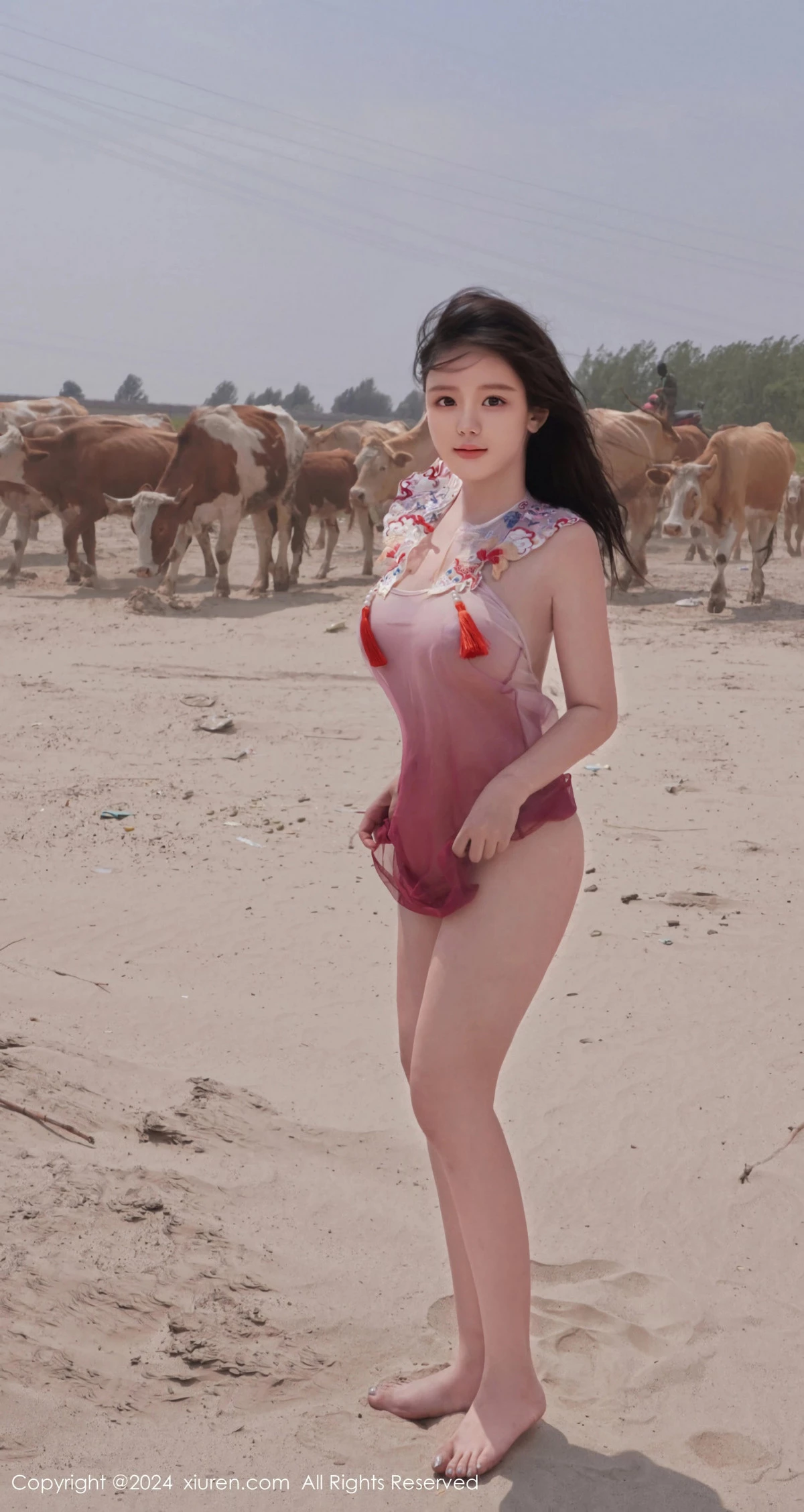 模特小薯条nienie性感浅红色泳装+浅蓝色吊带秀曼妙身姿诱惑写真73P-第1章-图片1