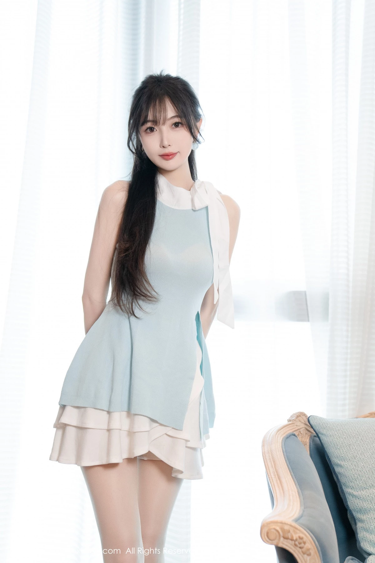 模特林星阑性感蓝白连衣短裙露黑色情趣内衣秀曼妙身姿诱惑写真101P-第1章-图片2