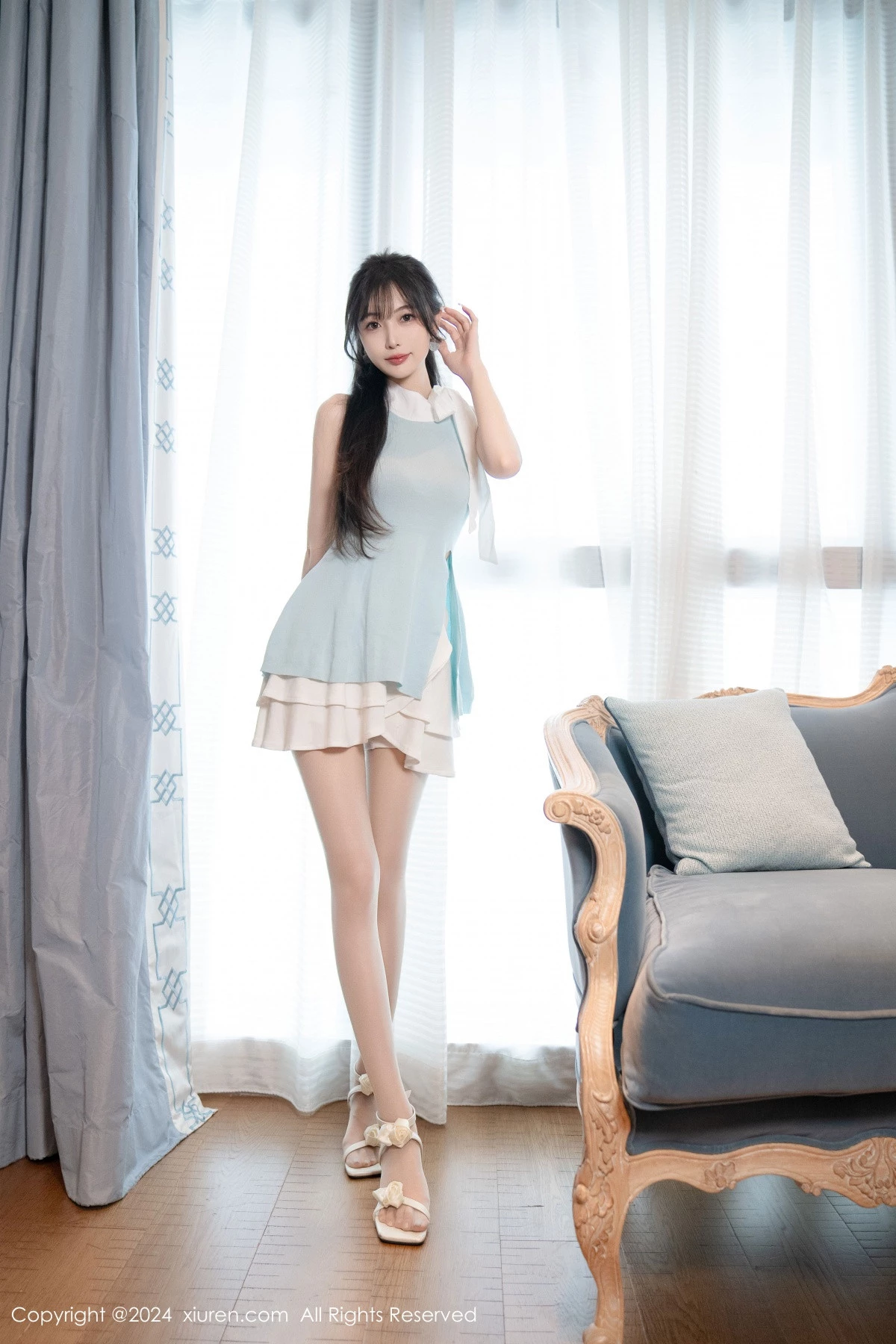 模特林星阑性感蓝白连衣短裙露黑色情趣内衣秀曼妙身姿诱惑写真101P-第1章-图片3