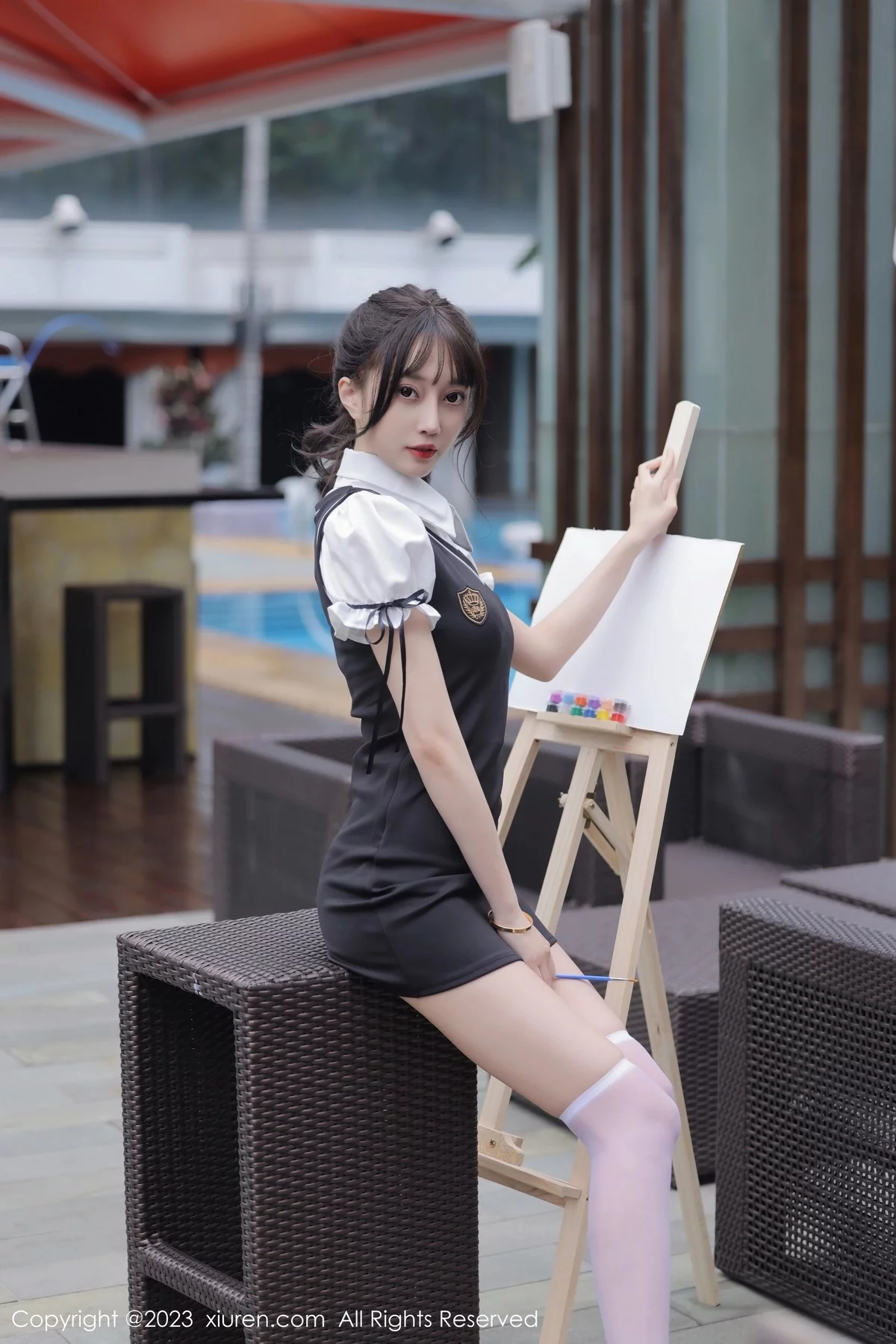 模特玥儿玥er脱性感白T露白色内衣配白丝袜秀曼妙身姿诱惑写真72P-第1章-图片3