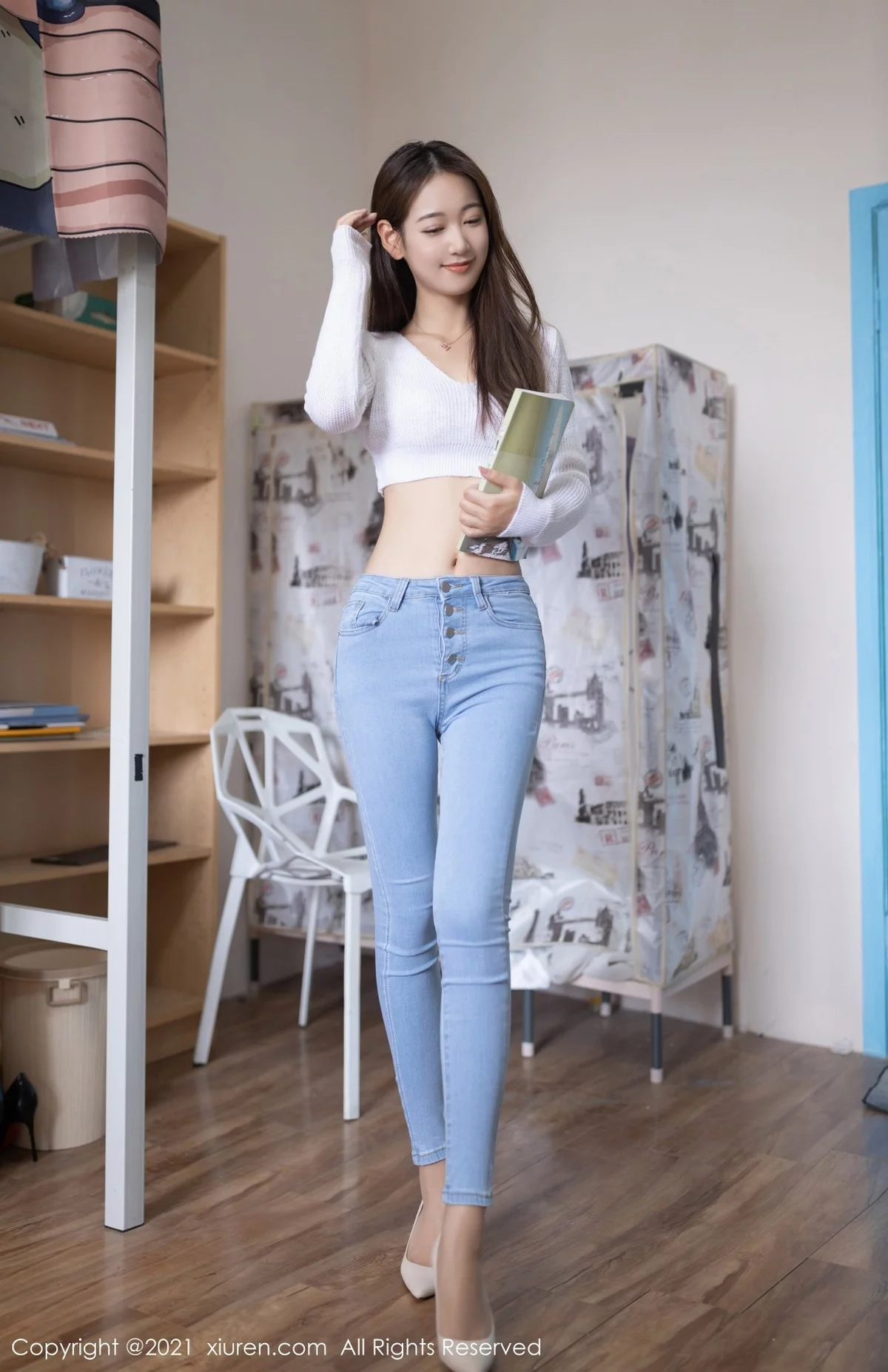 模特唐安琪江浙沪旅拍寝室高腰服饰配牛仔裤半脱迷人诱惑写真88P-第1章-图片2