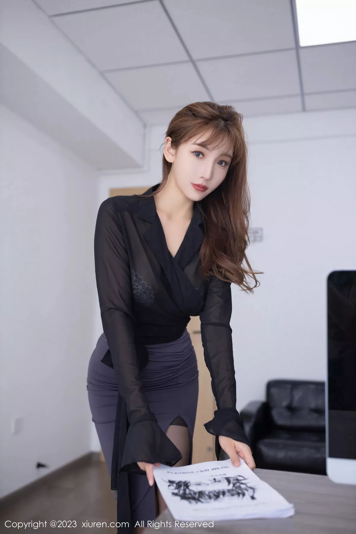 模特陆萱萱束缚主题黑色薄透上衣露性感白色蕾丝内衣诱惑写真80P-第1章-图片3