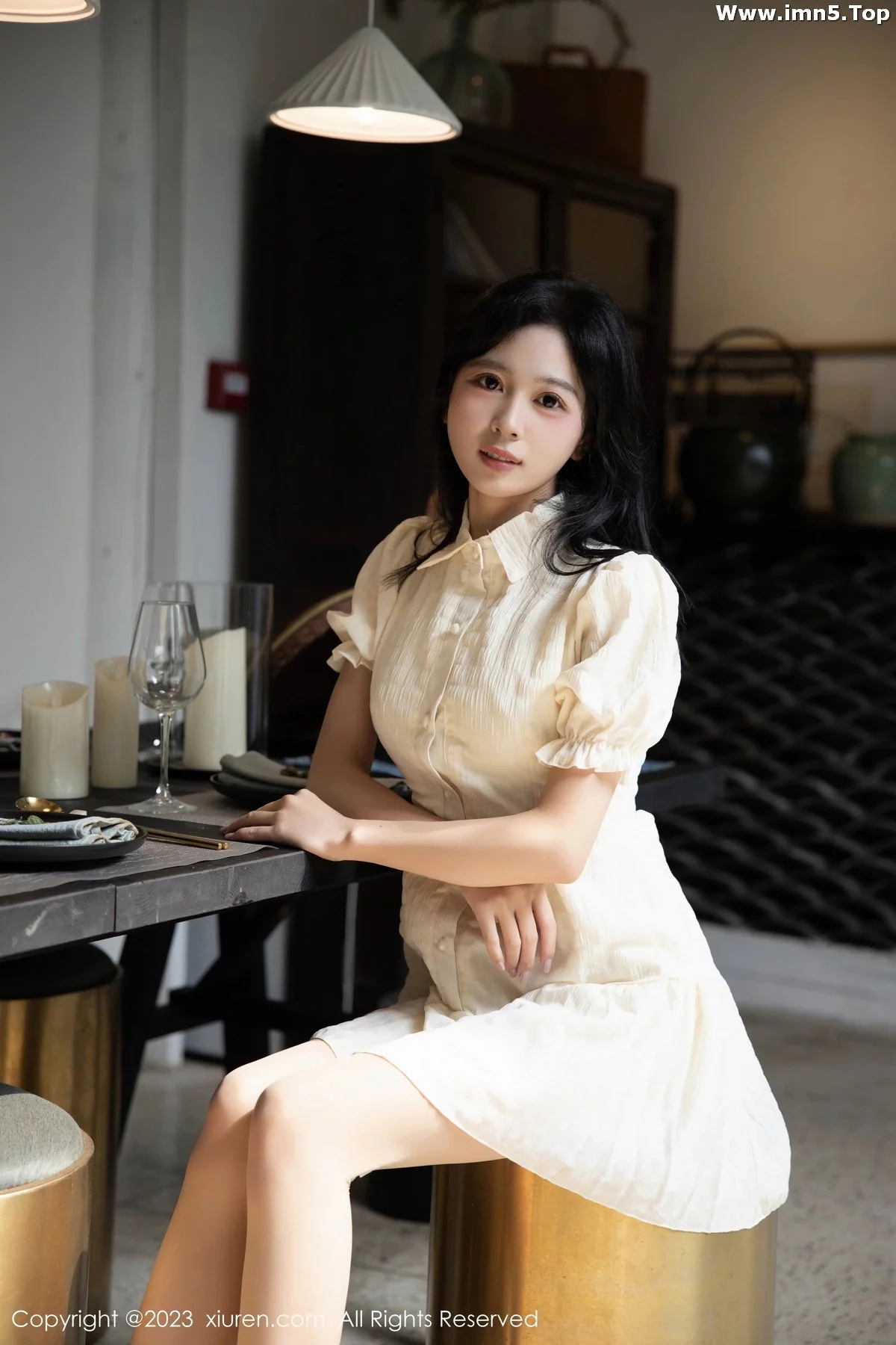 模特糖豆sisi性感淡黄连衣裙露白色蕾丝内衣配原色丝袜诱惑写真62P-第1章-图片3