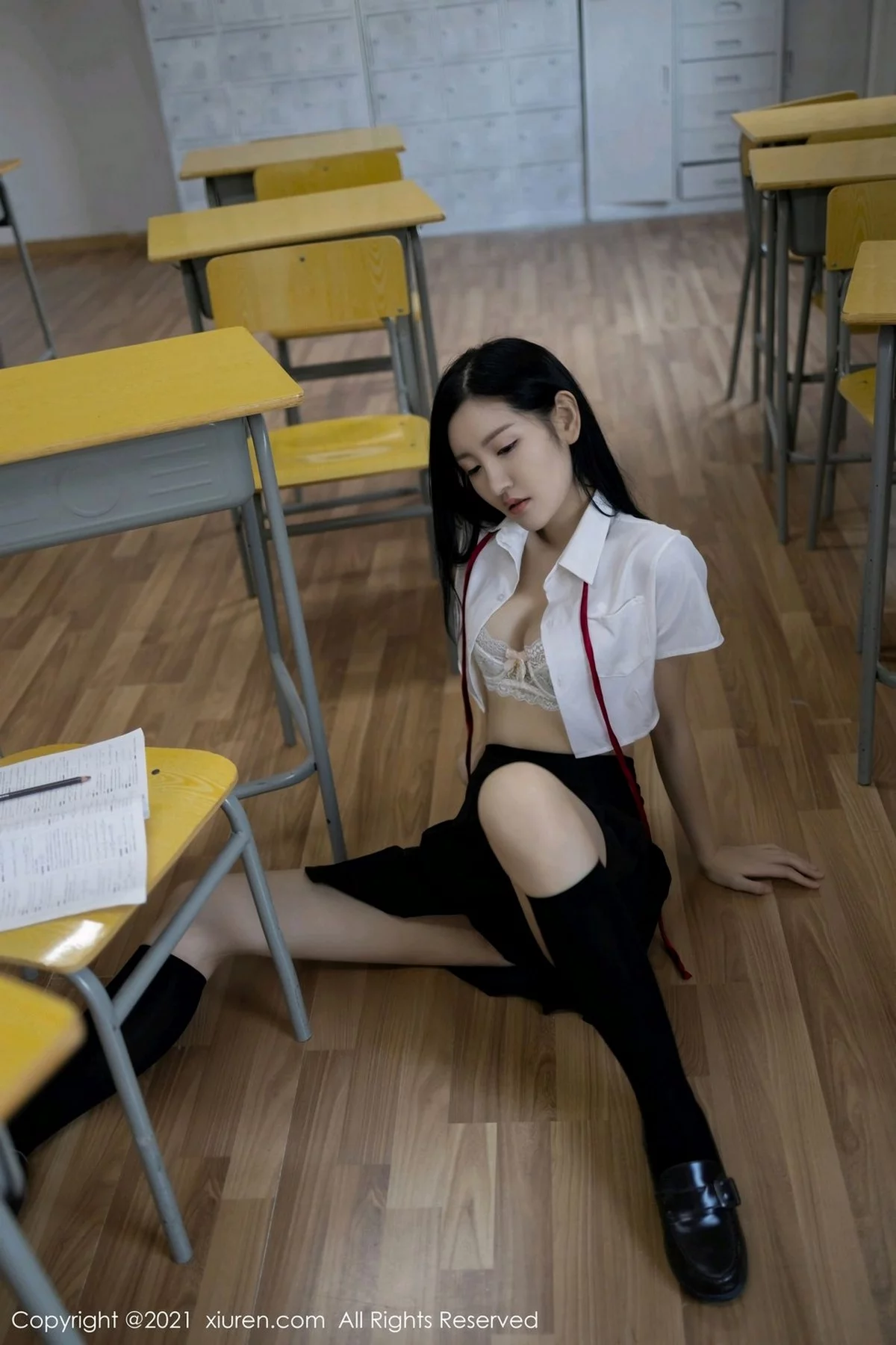 女神沈梦瑶教室不良学生主题白衬衣配黑短裙撩人姿势诱惑写真60P-第1章-图片2