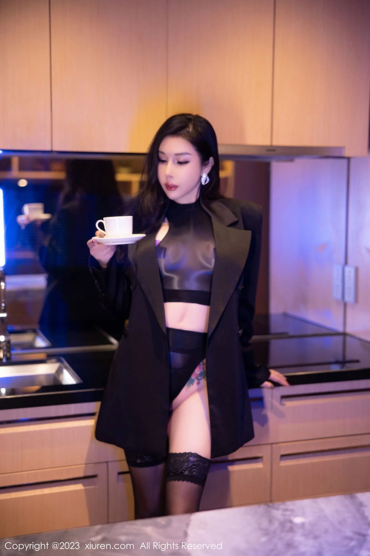 模特田冰冰私房脱外衣露性感黑色情趣服饰秀豪乳遮点诱惑写真74P-第1章-图片1