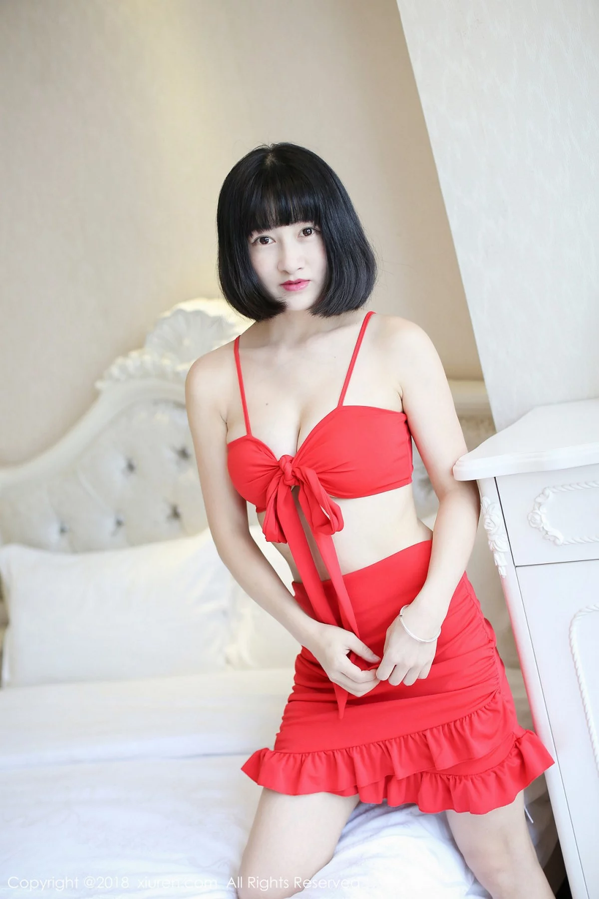 嫩模小探戈居家私房白色内衣配牛仔短裙秀豪乳诱惑写真41P-第1章-图片1