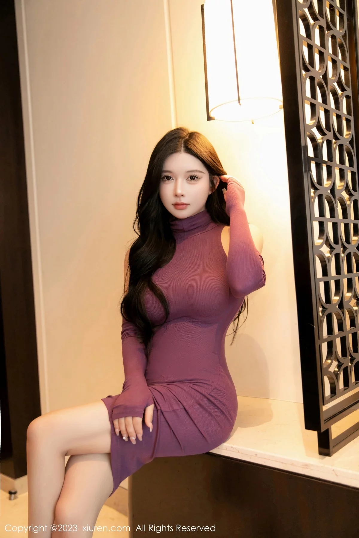 模特林珊珊性感暗红色收身连衣裙露红色轻透内衣完美诱惑写真100P-第1章-图片1