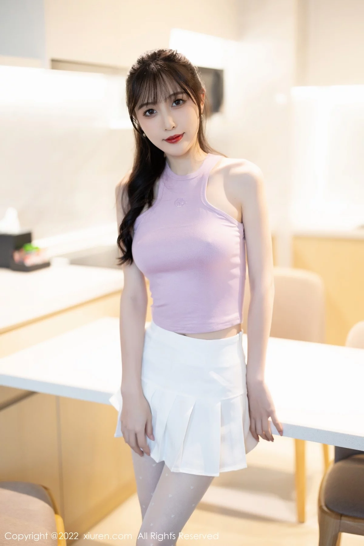 模特林星阑性感淡紫真空上衣配白短裙秀曼妙身姿迷人诱惑写真82P-第1章-图片1