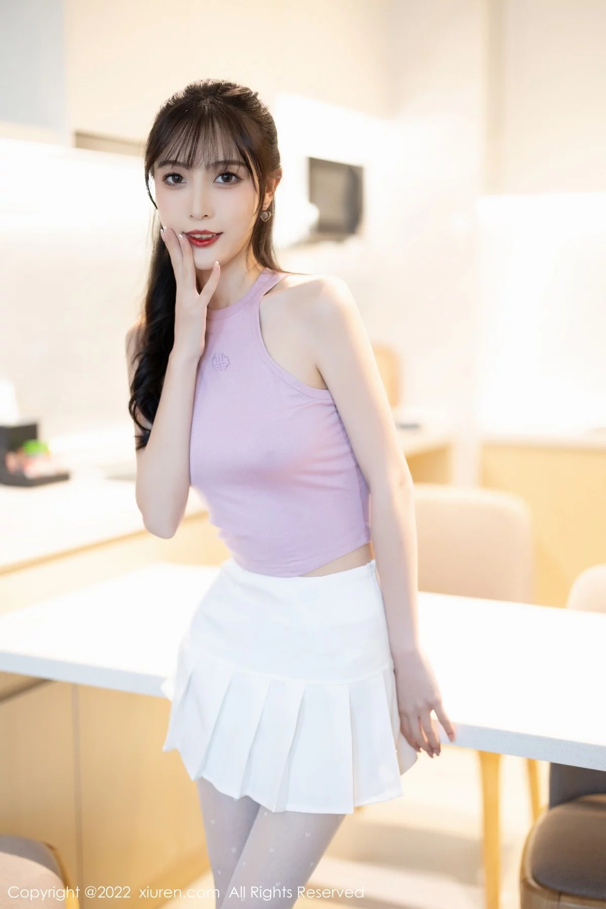 模特林星阑性感淡紫真空上衣配白短裙秀曼妙身姿迷人诱惑写真82P-第1章-图片2