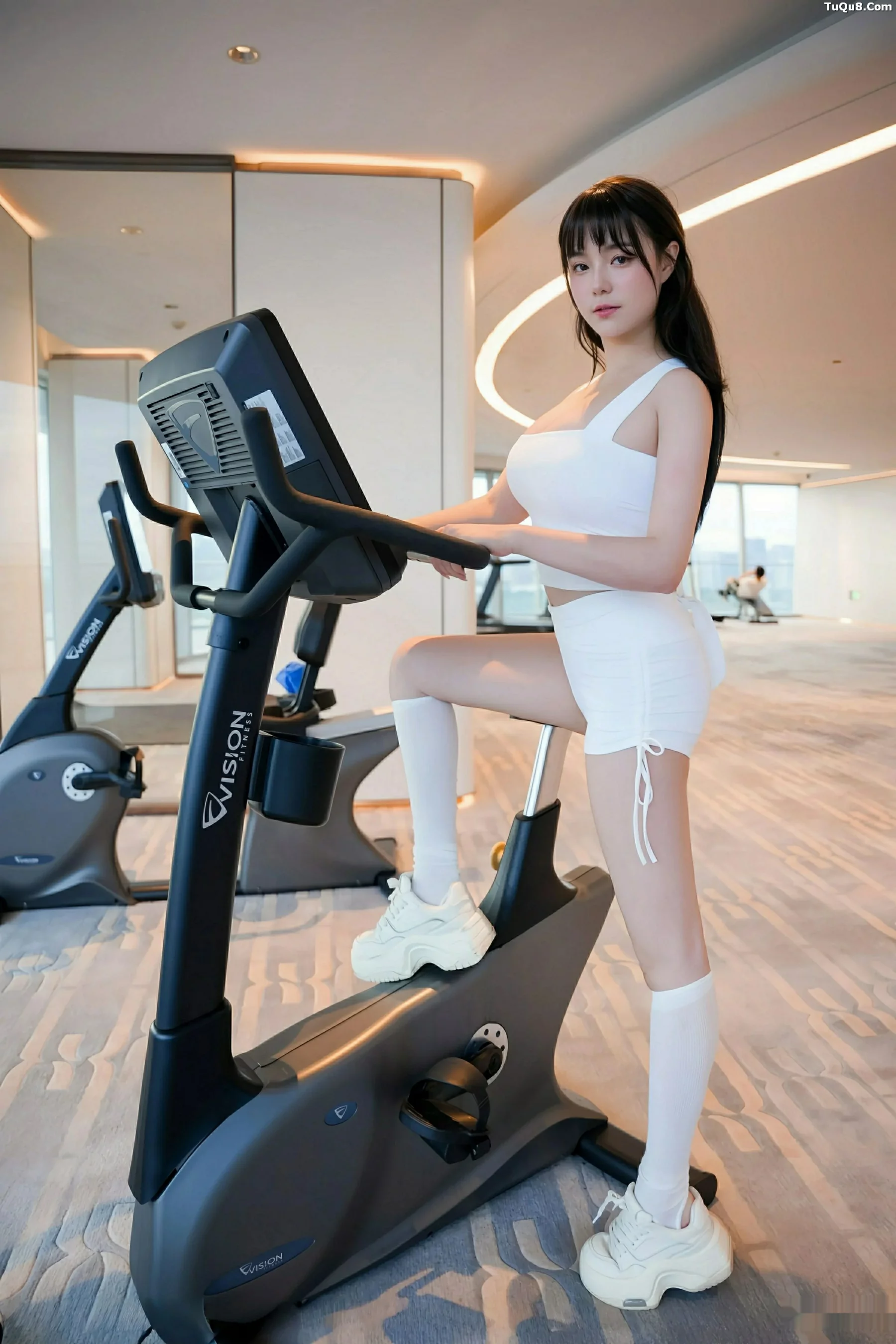 模特软情健身房场景性感白色运动服配白丝袜秀曼妙身姿诱惑写真81P-第1章-图片1