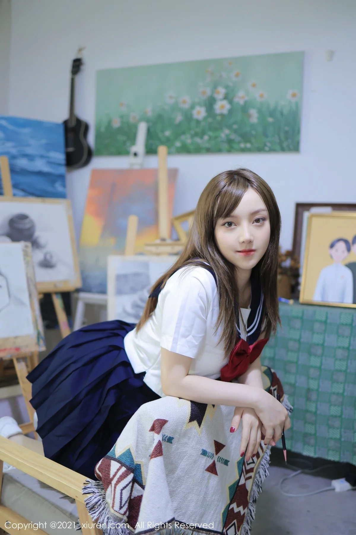 模特豆瓣酱真实画室场景主题半脱制服露开档白丝完美诱惑写真43P-第1章-图片2