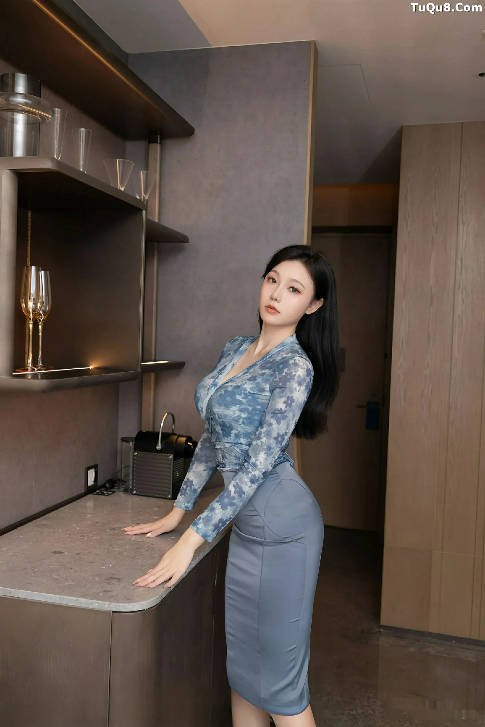 模特安然anran性感灰色套装露灰色内衣配开档肉丝秀美腿诱惑写真80P-第1章-图片3
