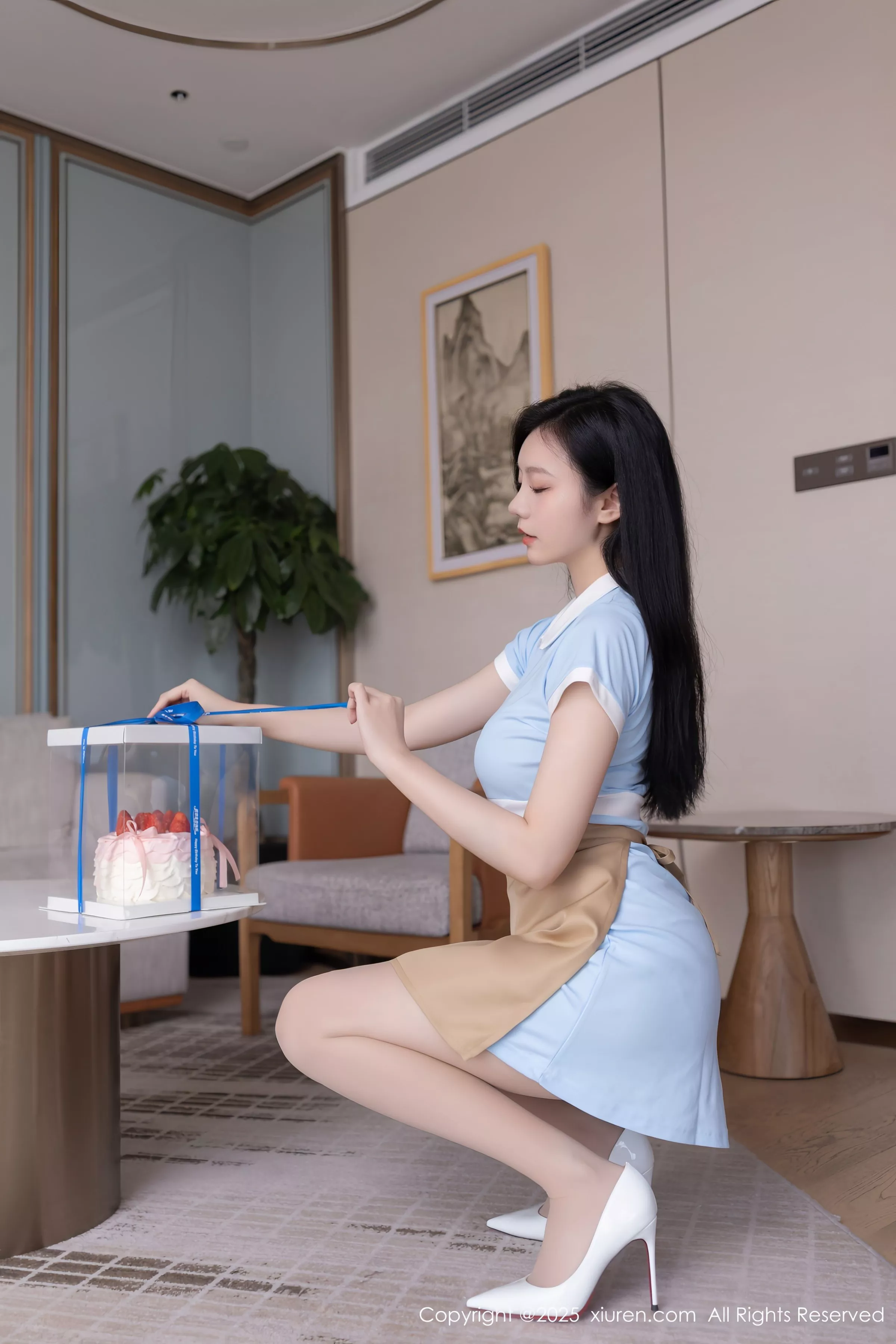 模特安然anran性感蓝色连衣短裙配超薄肉丝秀曼妙身姿诱惑写真80P-第1章-图片2