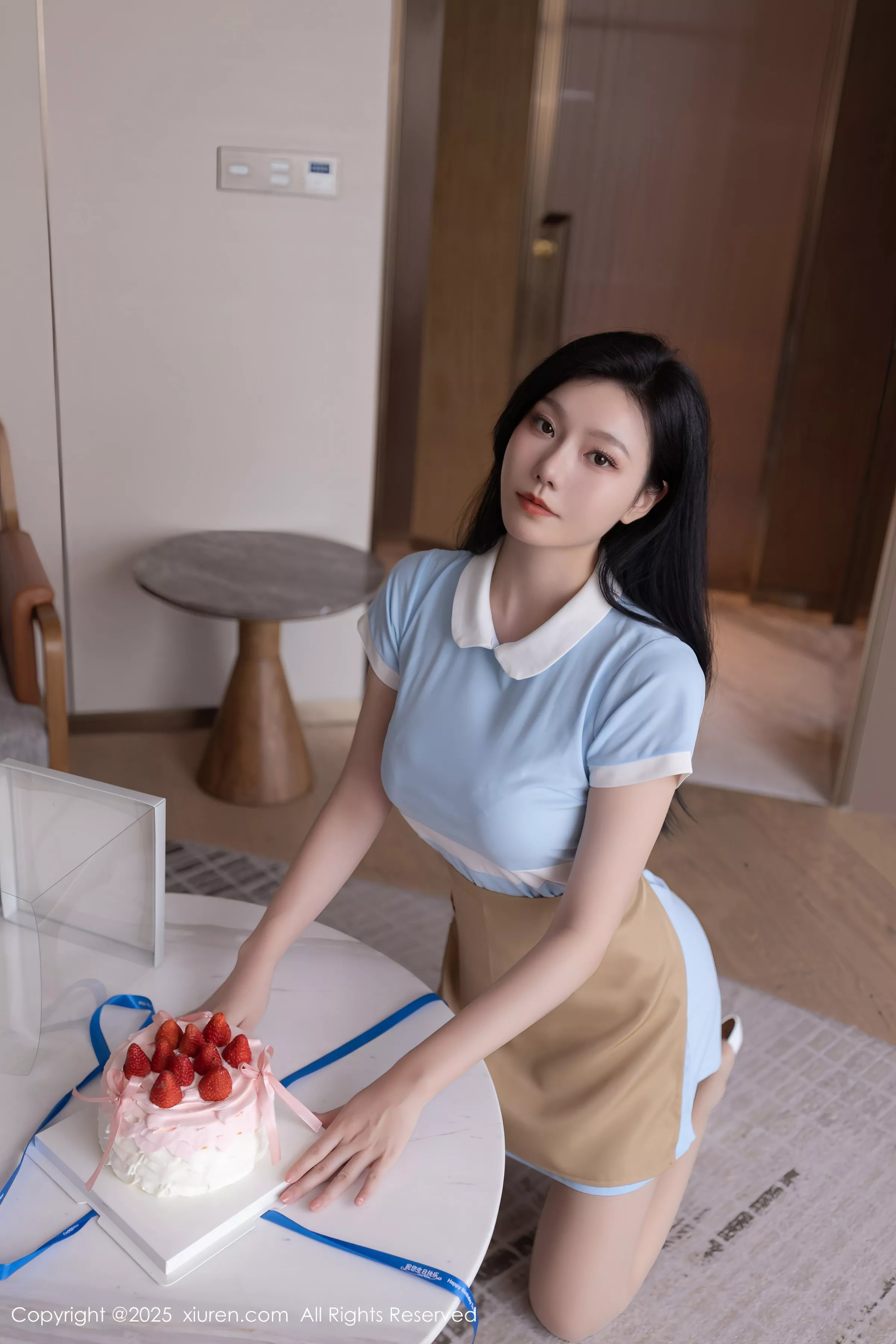 模特安然anran性感蓝色连衣短裙配超薄肉丝秀曼妙身姿诱惑写真80P-第1章-图片3