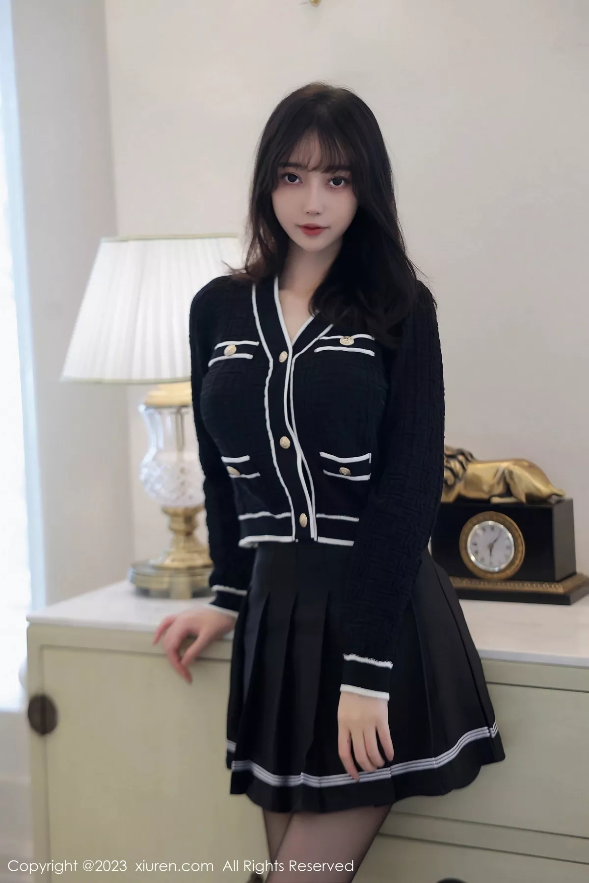 模特玥儿玥er半脱露性感黑色薄纱内衣配黑丝吊袜秀美腿诱惑写真82P-第1章-图片3