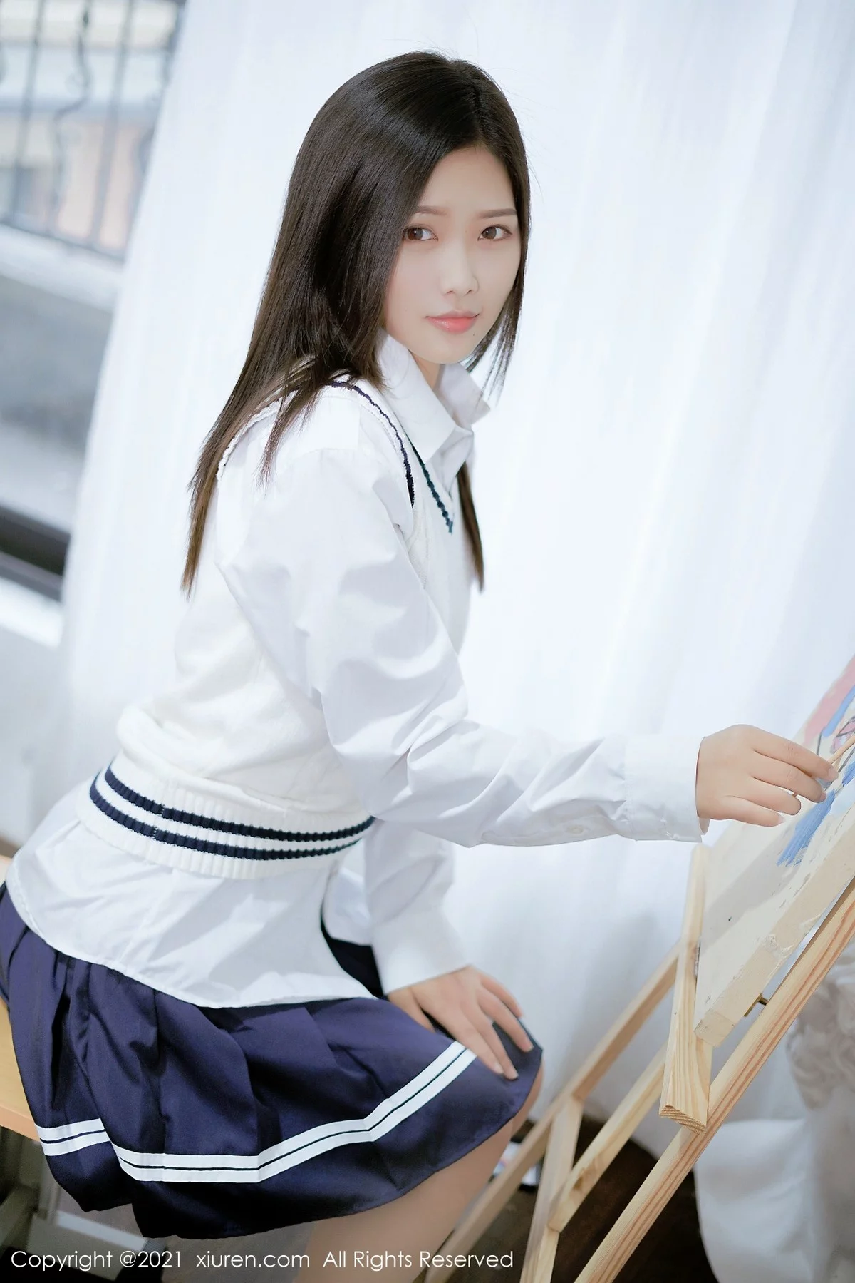 模特星萌清纯典雅校园制服主题性感白衬衫秀完美身材诱惑写真56P-第1章-图片2