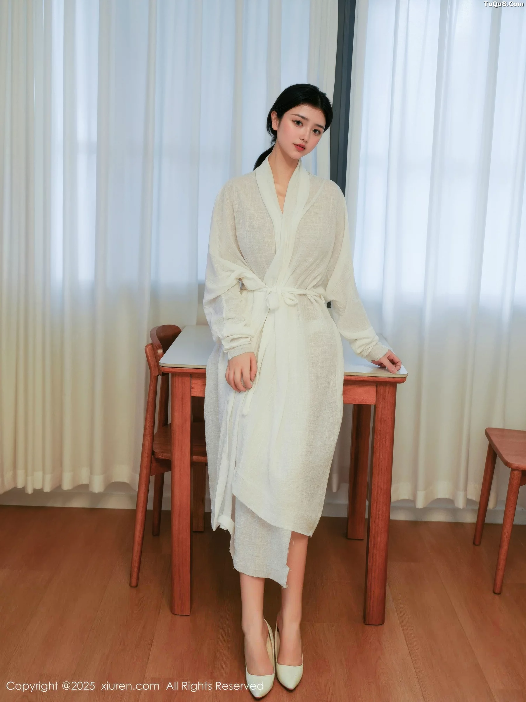 模特林悦溪儿性感白色长浴袍配白色高跟秀修长美腿撩人诱惑写真53P-第1章-图片2
