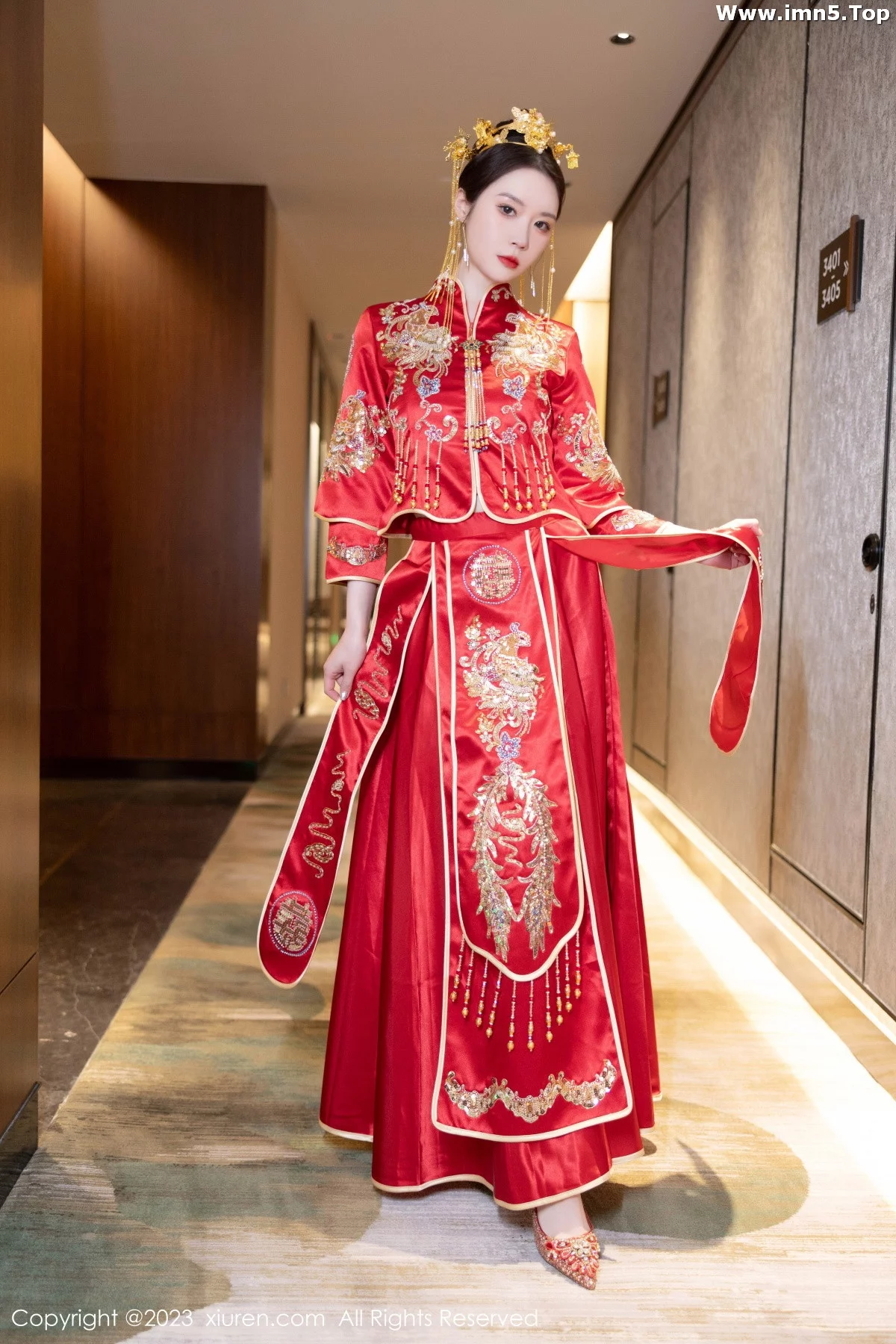模特梦心玥性感红色中式婚服露红色薄透肚兜内衣撩人诱惑写真88P-第1章-图片3