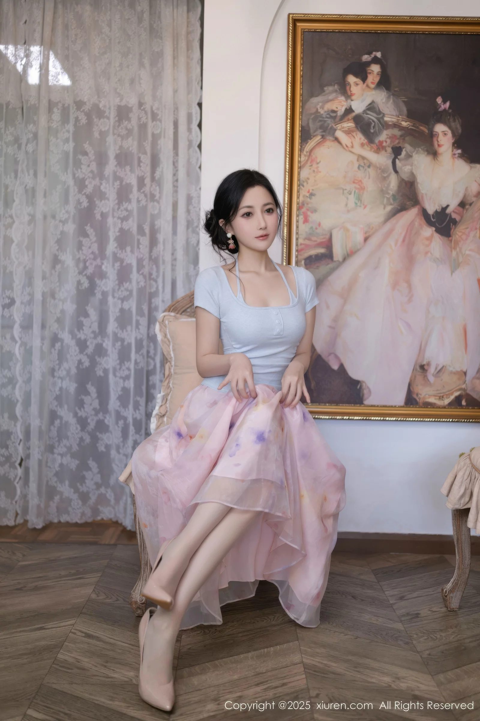 模特鱼子酱Fish性感粉色薄纱裙露开档肉丝秀曼妙身姿诱惑写真80P-第1章-图片4