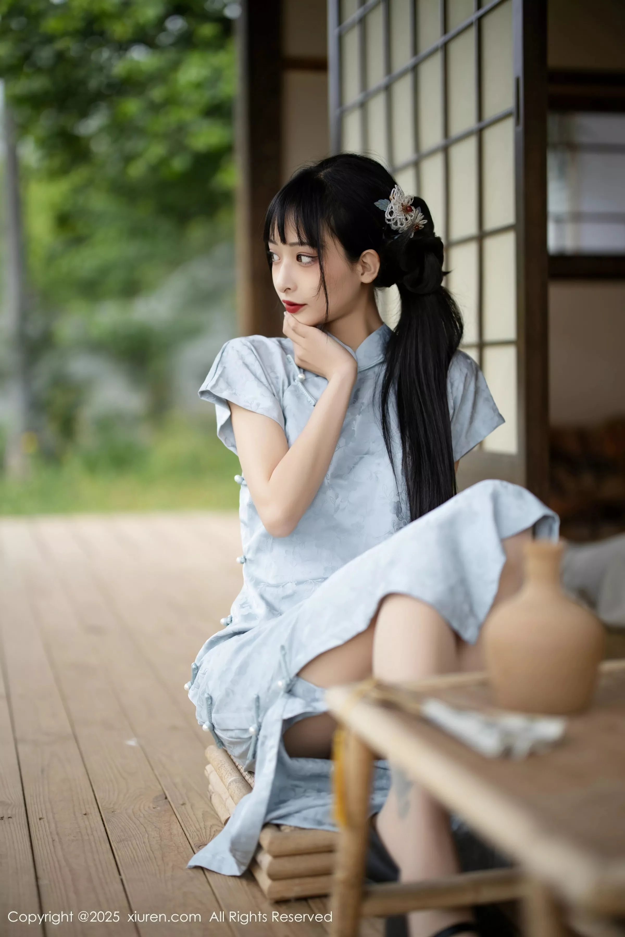 模特茂木希子日式旗袍露白色内衣配肉丝袜秀完美曲线诱惑写真80P-第1章-图片2