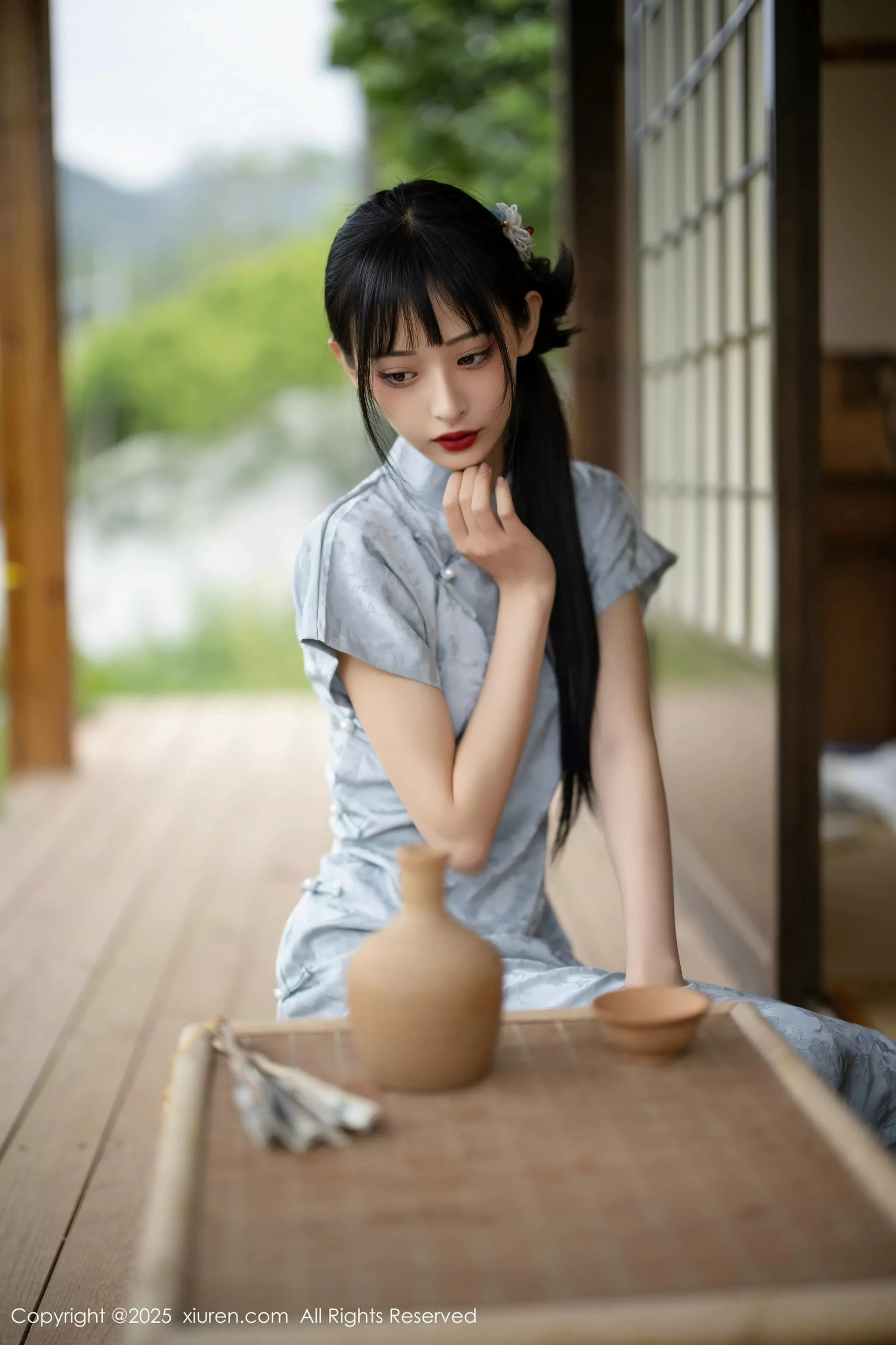模特茂木希子日式旗袍露白色内衣配肉丝袜秀完美曲线诱惑写真80P-第1章-图片3