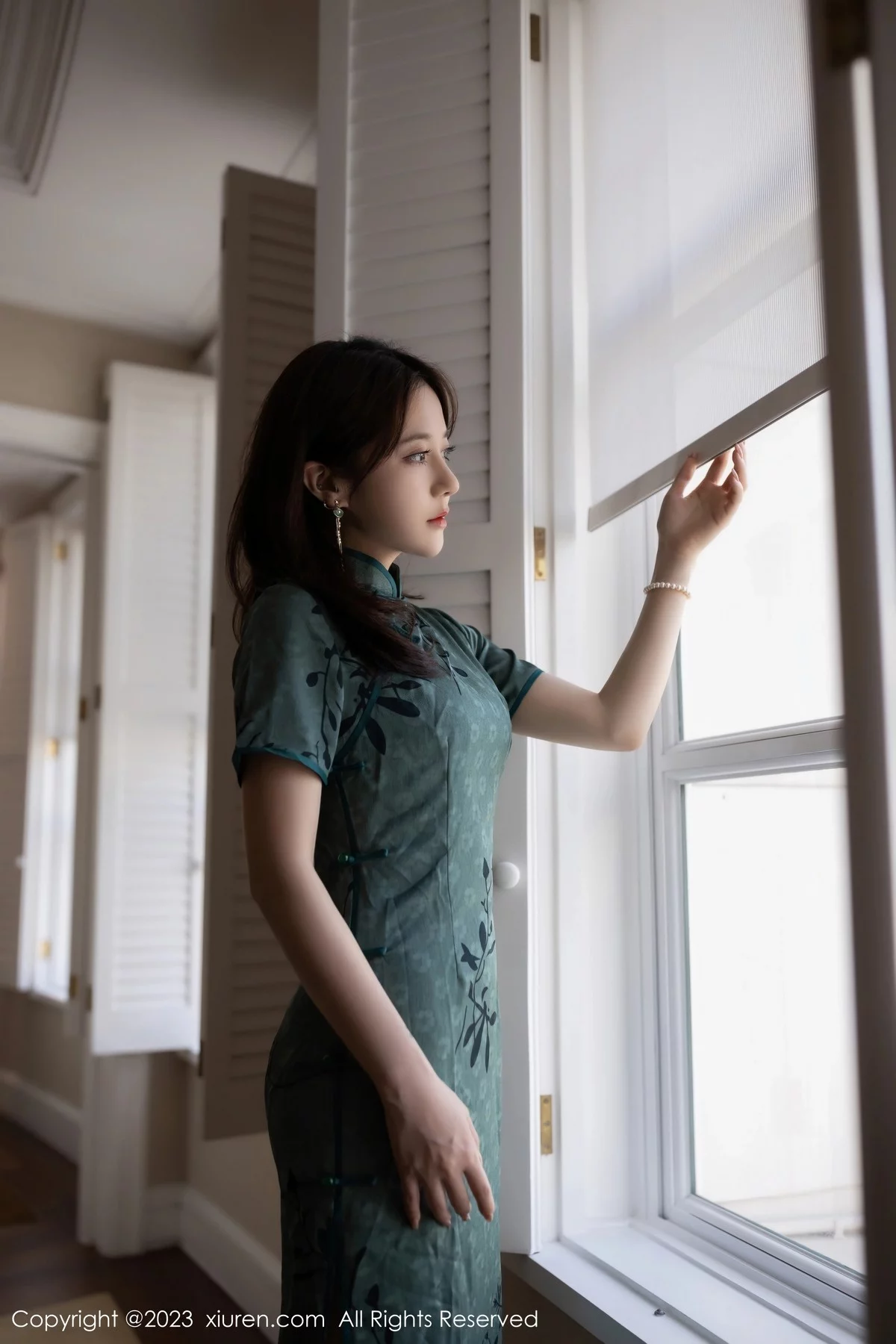 模特鱼子酱Fish脱墨绿色长旗袍露性感内衣秀完美身材诱惑写真81P-第1章-图片1