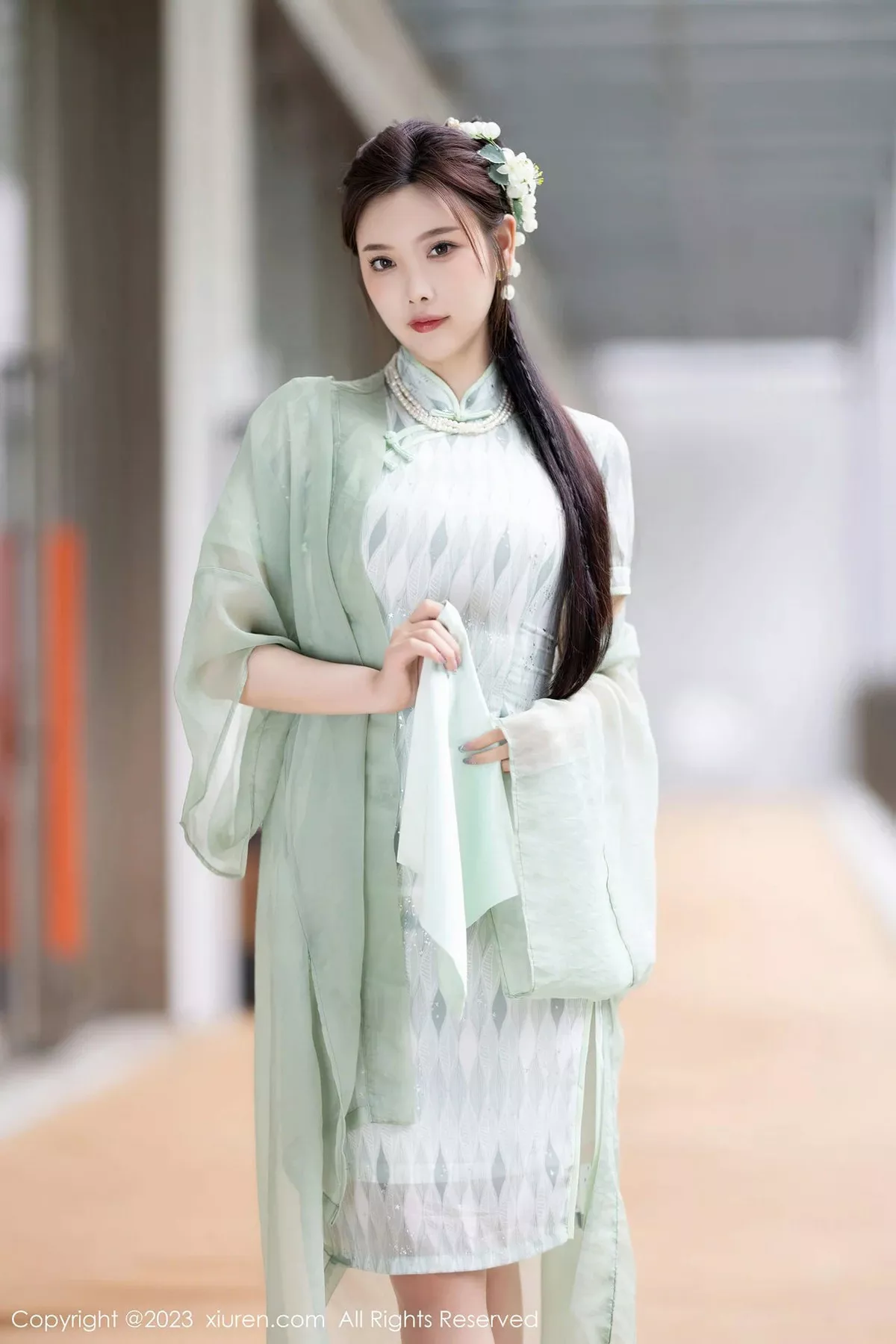 女神杨晨晨Yome性感淡绿旗袍服配原色丝袜秀丰腴身材诱惑写真84P-第1章-图片1