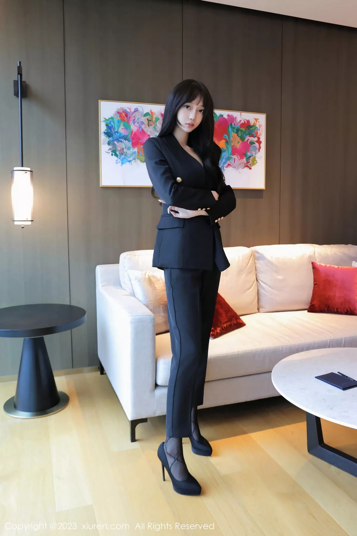 模特玥儿玥er性感薄纱暖灰内衣配黑丝裤袜秀曼妙身姿诱惑写真78P-第1章-图片1