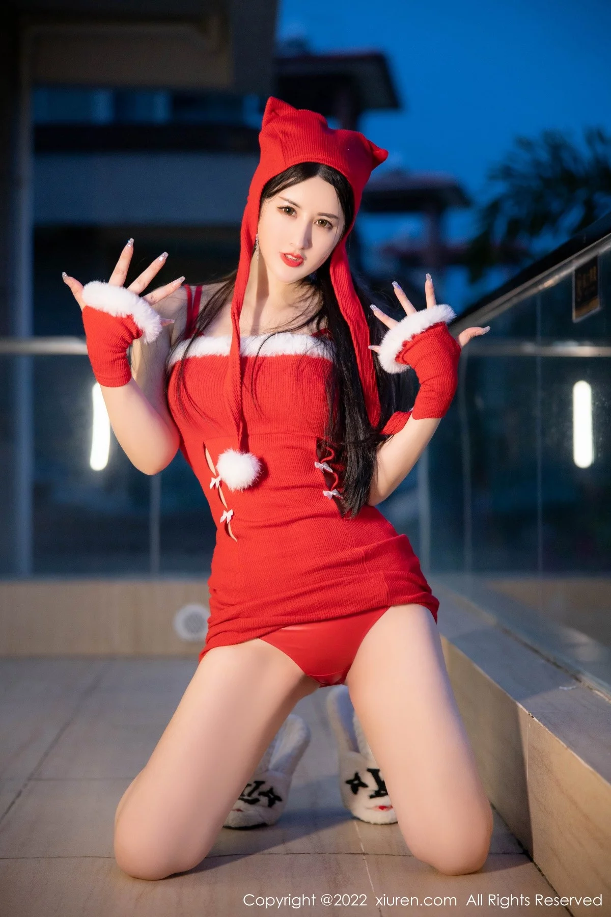 模特诗诗kiki新年气氛拍摄私房性感红色内衣秀完美身材诱惑写真69P-第1章-图片2