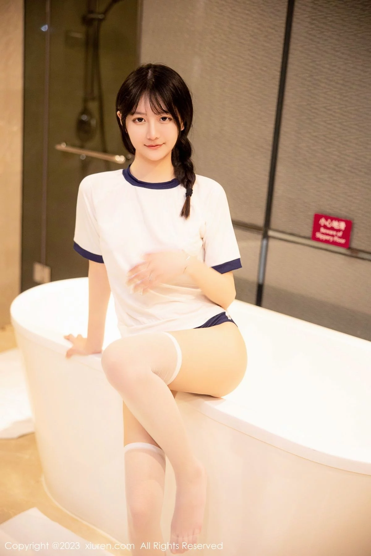 模特谢小蒽私房浴室性感白色水手服秀苗条身材迷人诱惑写真87P-第1章-图片2