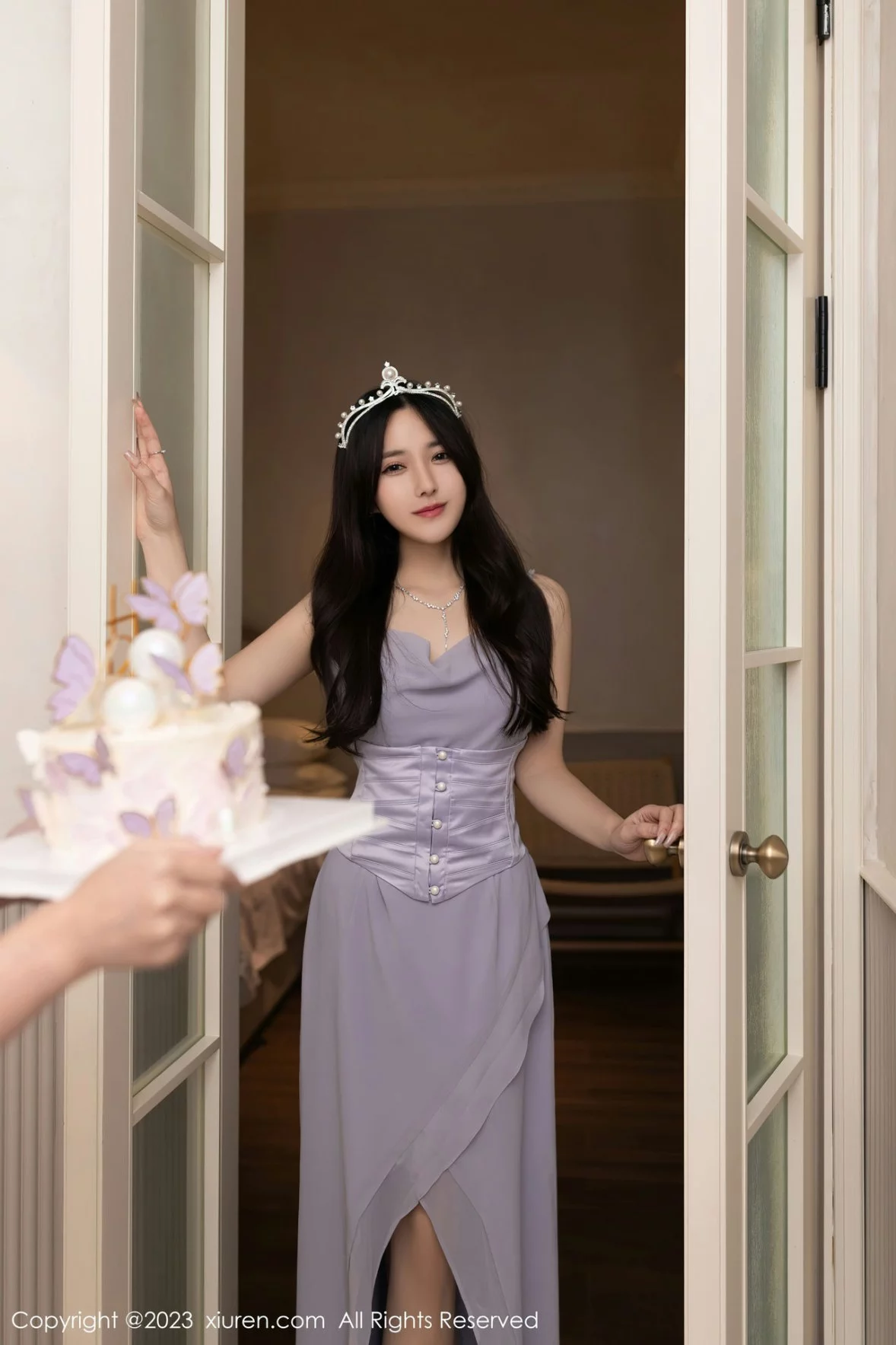 模特鱼子酱Fish生日篇主题紫灰色连衣长裙秀曼妙身姿迷人写真83P-第1章-图片3