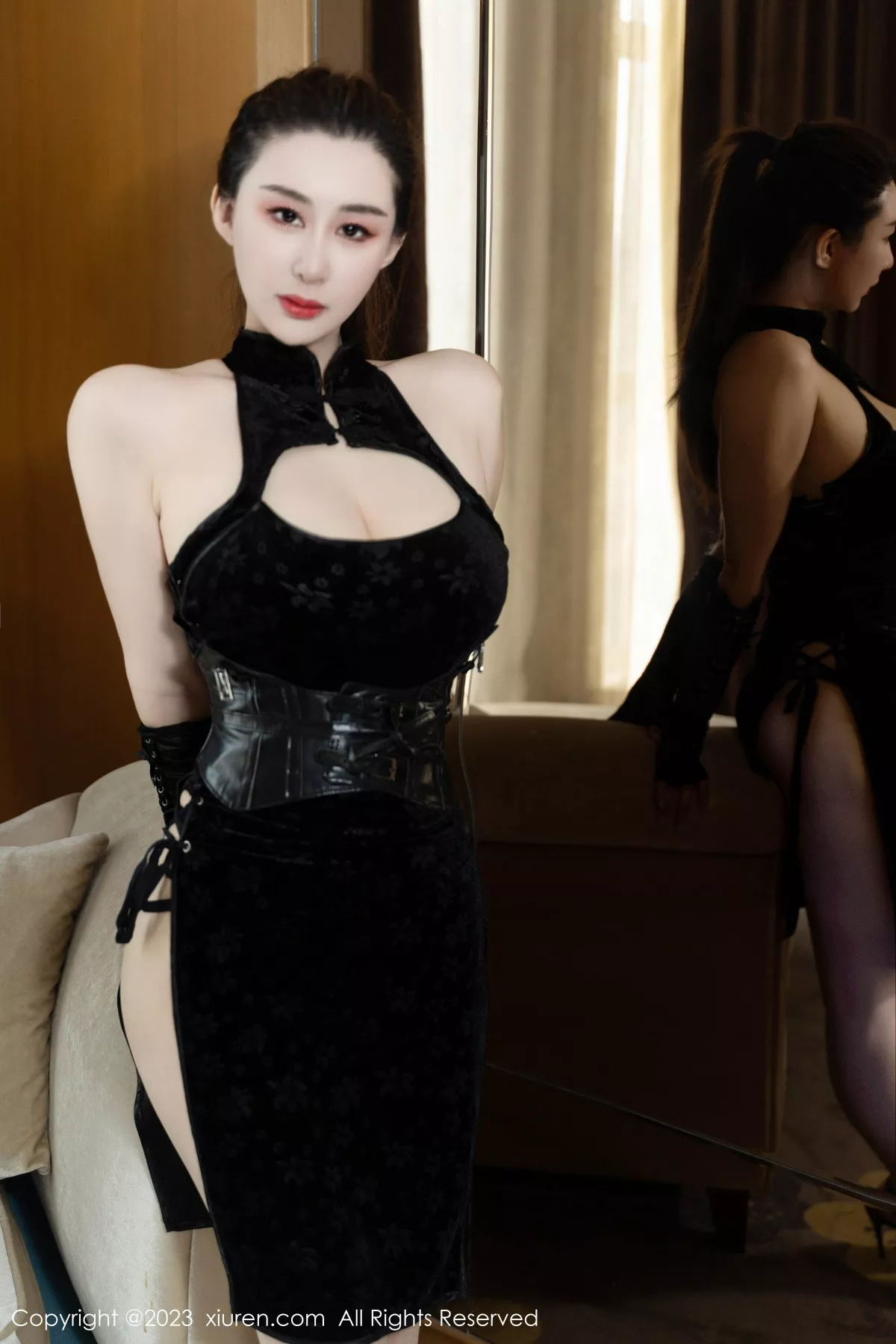 模特王俪丁呀性感黑色蕾丝内衣配超薄肉丝秀丰满身材诱惑写真70P-第1章-图片3