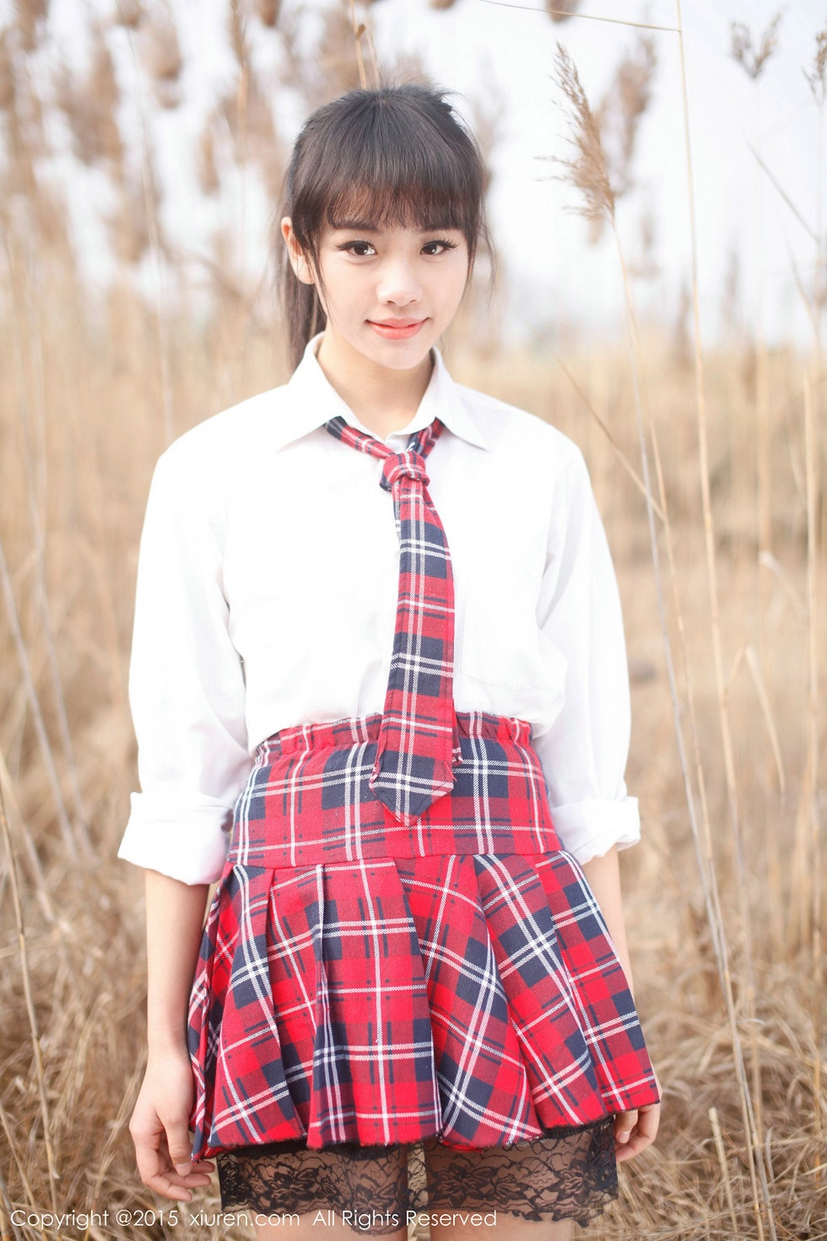 邻家女孩七米baby户外红色格子裙清新学生装迷人写真112P-第1章-图片2