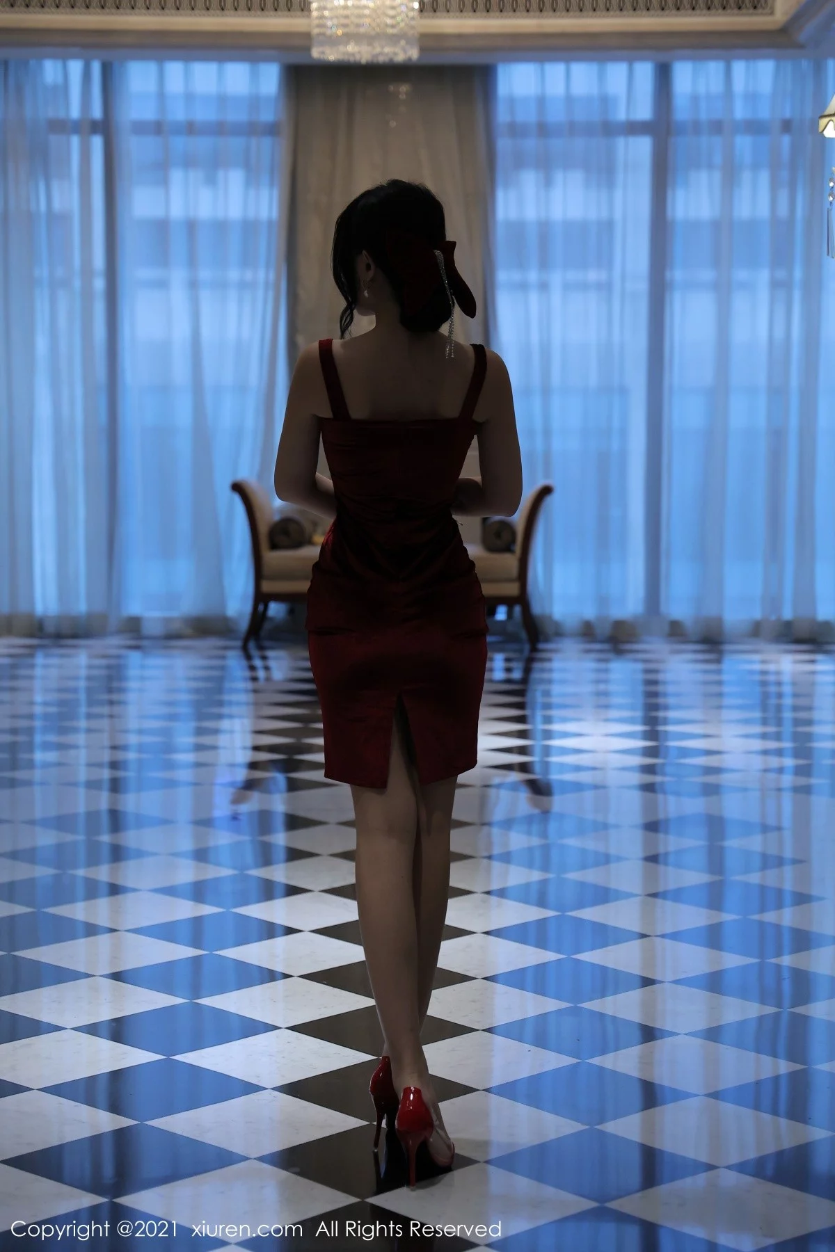 模特美七Mia私房红色低胸连身裙秀丰满身材傲人豪乳诱惑写真58P-第1章-图片1