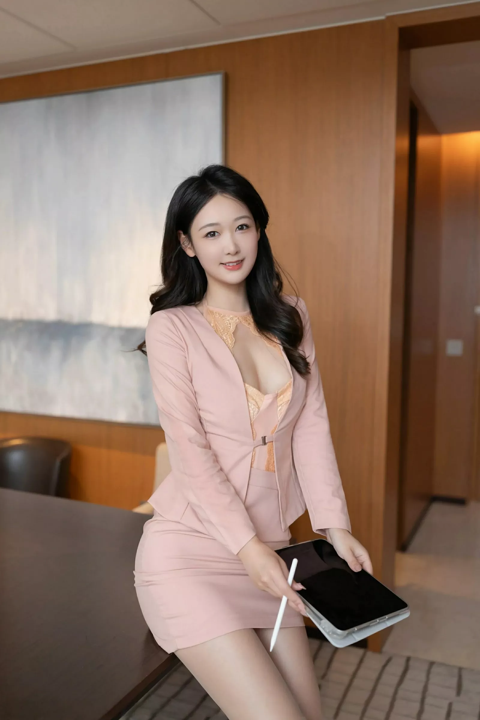 模特唐安琪橙色OL服饰露橙色内衣配超薄肉丝秀曼妙身姿诱惑写真83P-第1章-图片4