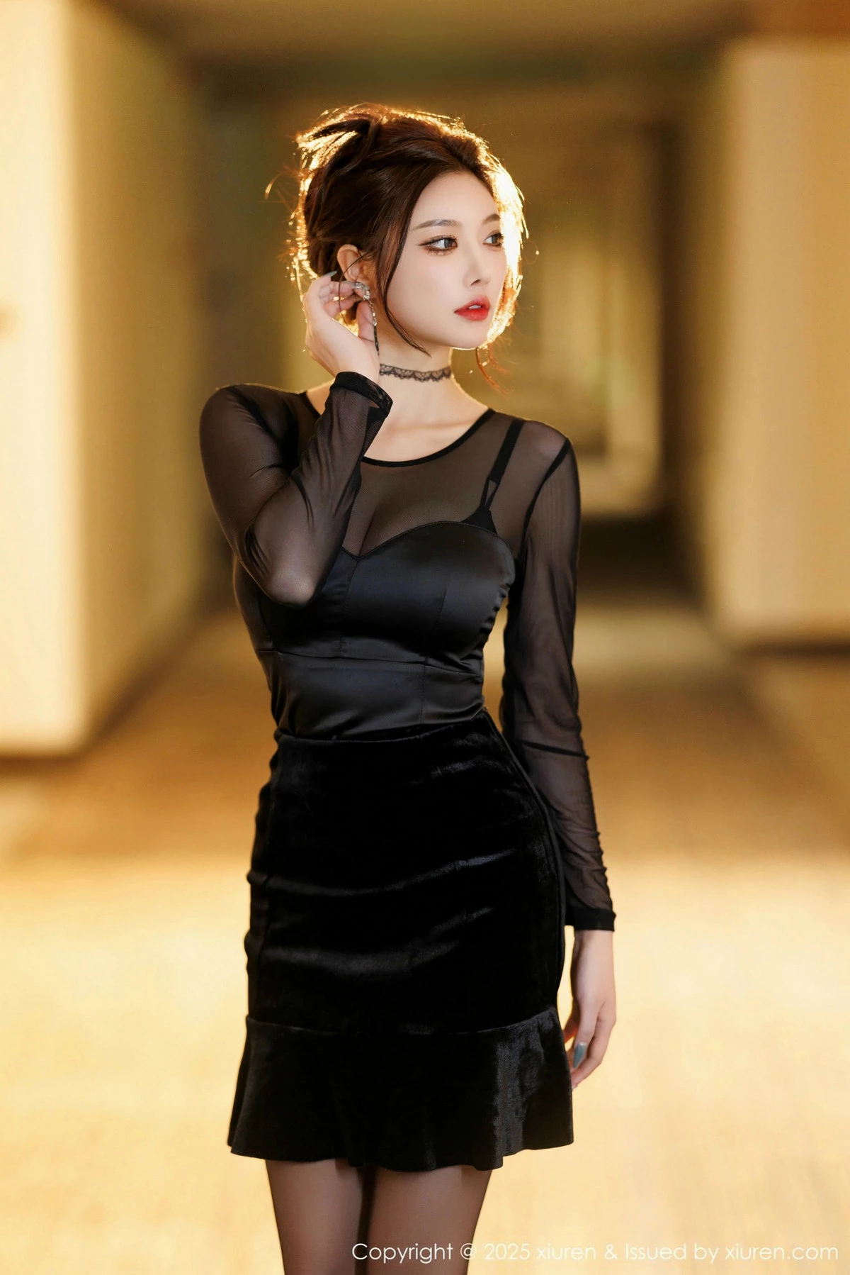 女神杨晨晨Yome黑色连衣短裙露黑色内衣配开档黑丝极致魅惑写真101P-第1章-图片2