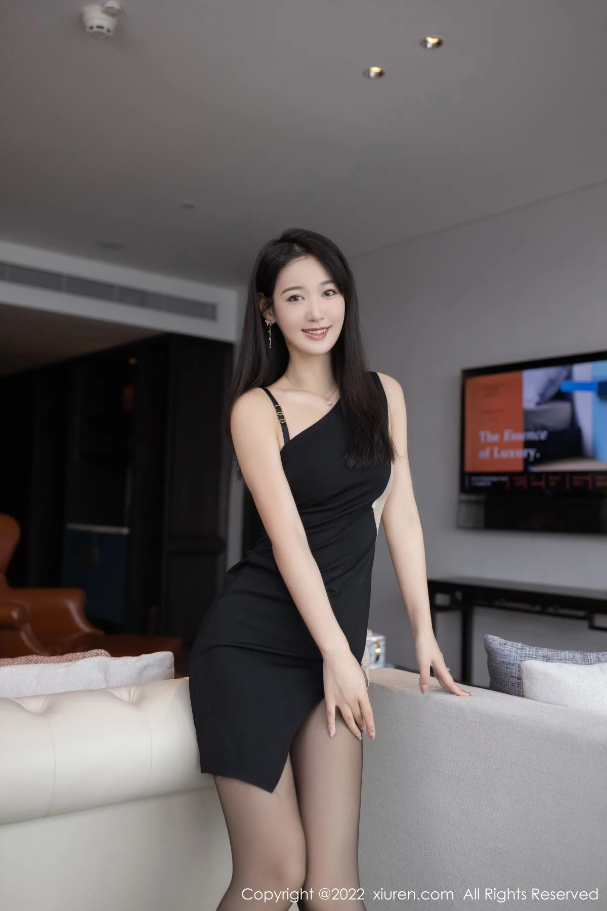 模特唐安琪脱吊带连衣长裙露黑色蕾丝内衣配超薄黑丝诱惑写真83P-第1章-图片3