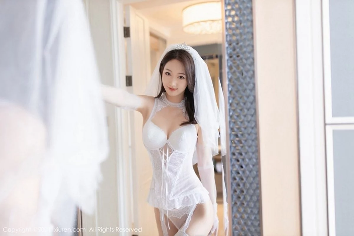 嫩模唐安琪白色婚纱主题性感紧身内衣配吊带白丝袜完美诱惑写真66P-第1章-图片1