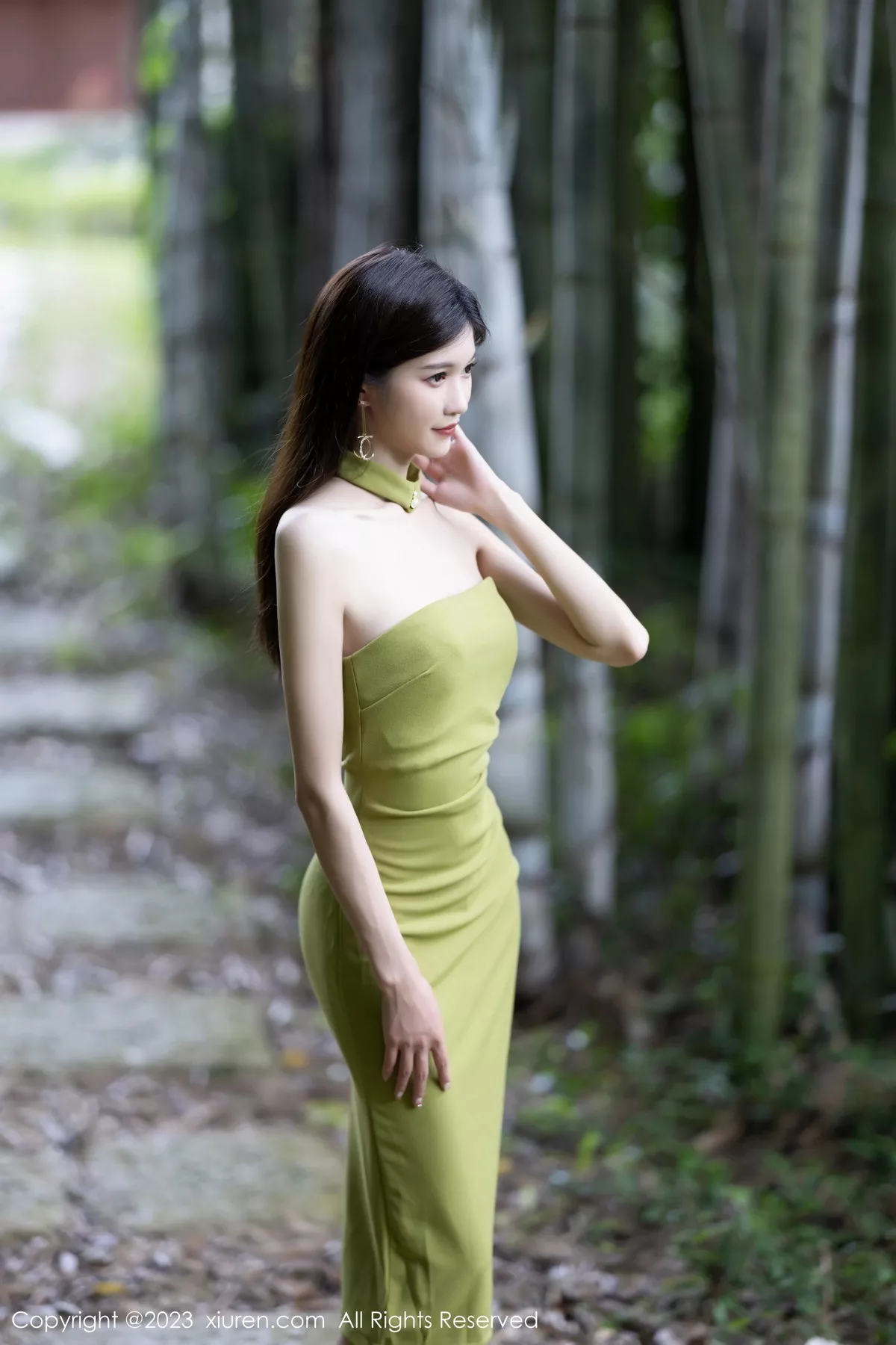 模特程程程性感果绿连衣长裙+链式情趣内衣秀完美身材诱惑写真83P-第1章-图片2