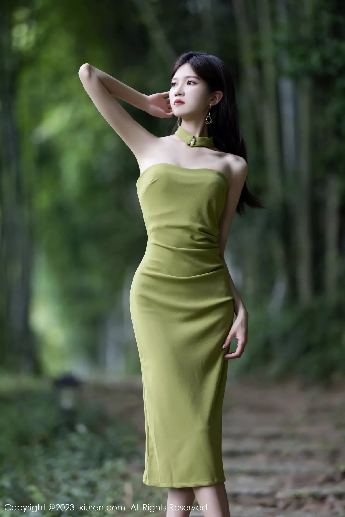 模特程程程性感果绿连衣长裙+链式情趣内衣秀完美身材诱惑写真83P-第1章-图片3