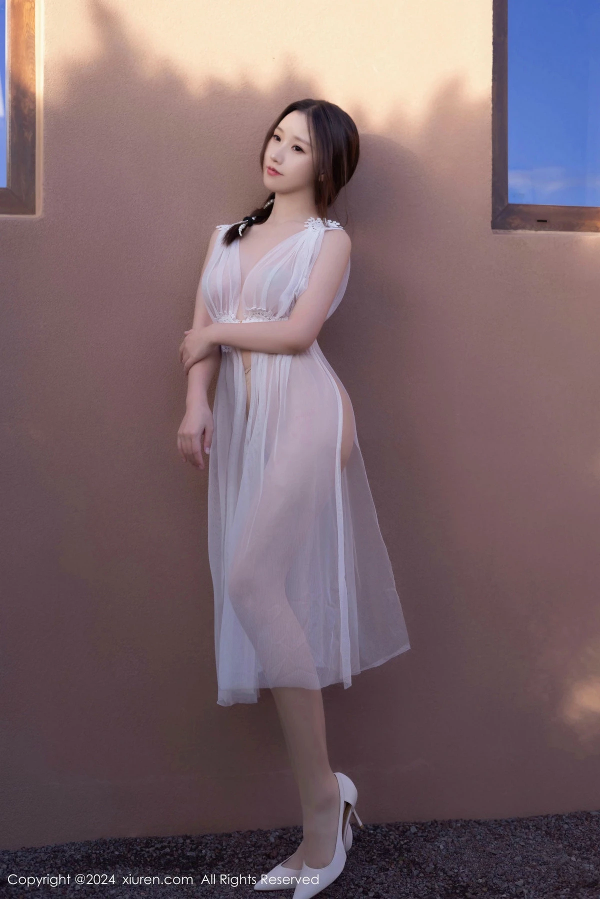 模特杏子Yada性感白色薄纱轻透服饰配肉丝袜秀曼妙身姿诱惑写真82P-第1章-图片3