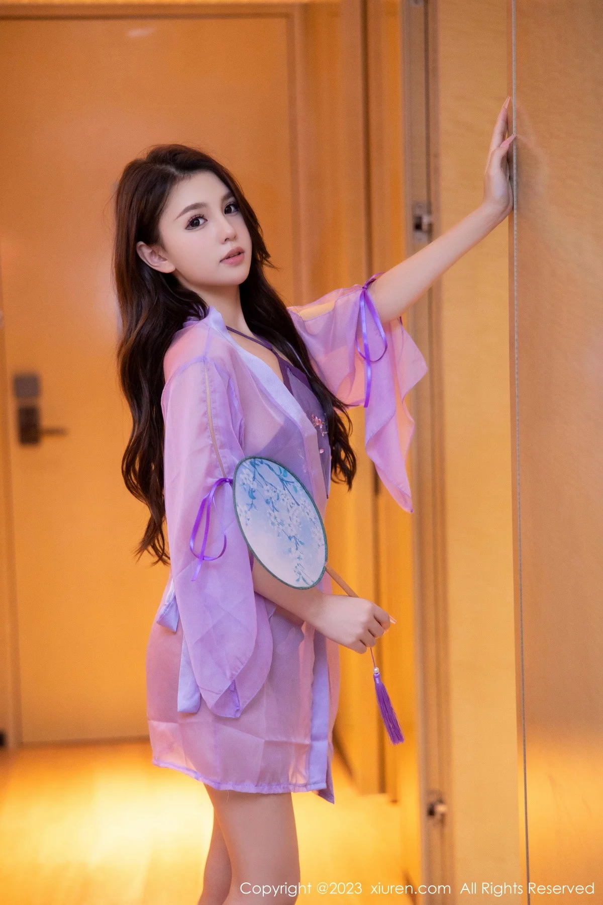 模特美羊羊性感紫色古装服饰半脱露丁字裤秀翘臀美腿诱惑写真83P-第1章-图片2