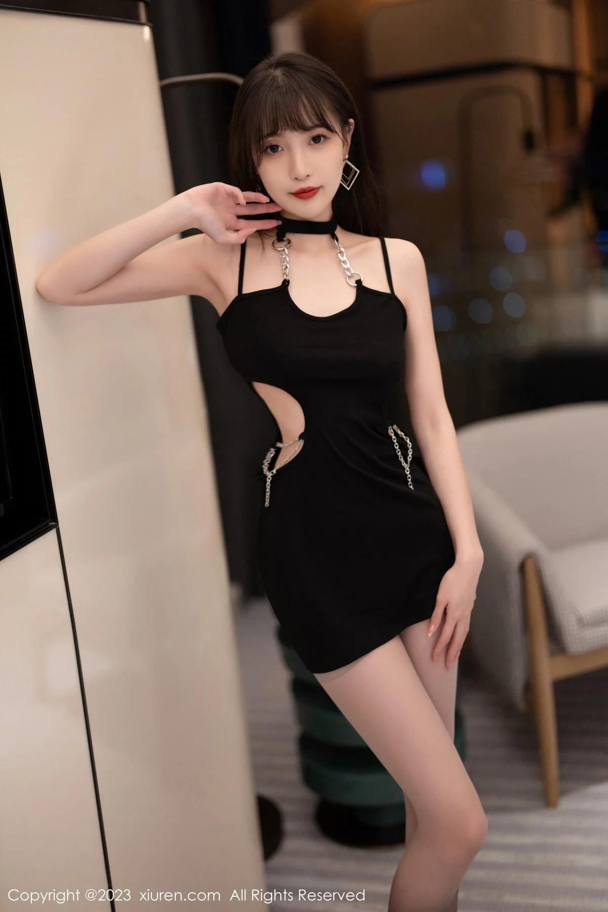 模特林星阑性感黑色连身短裙配渐变色灰丝秀曼妙身姿诱惑写真81P-第1章-图片2