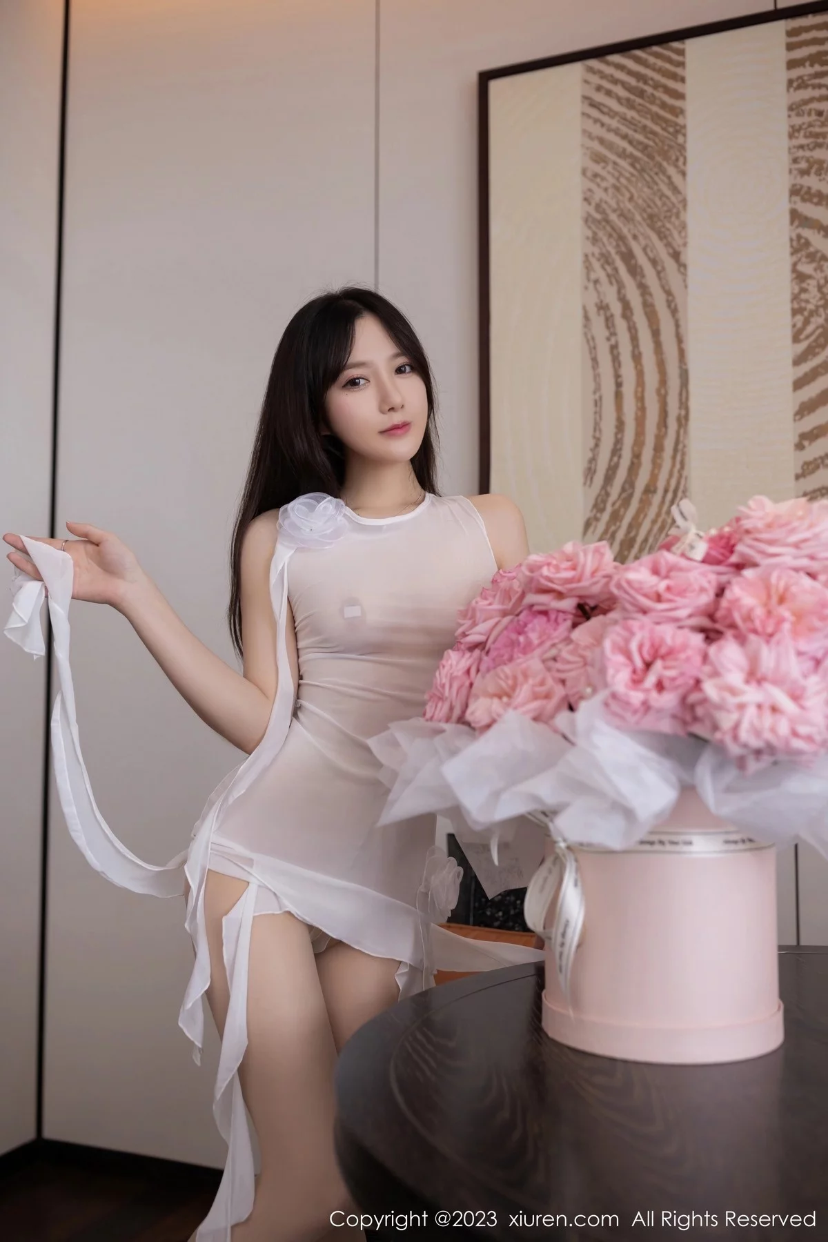 模特鱼子酱Fish白色轻透服配原色丝袜湿身秀惹火身材诱惑写真80P-第1章-图片2