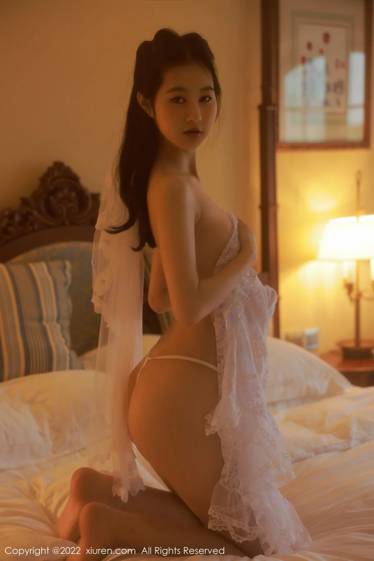 模特谢晚晚澳门旅拍私房性感白色轻透婚纱秀完美身材诱惑写真62P-第1章-图片3