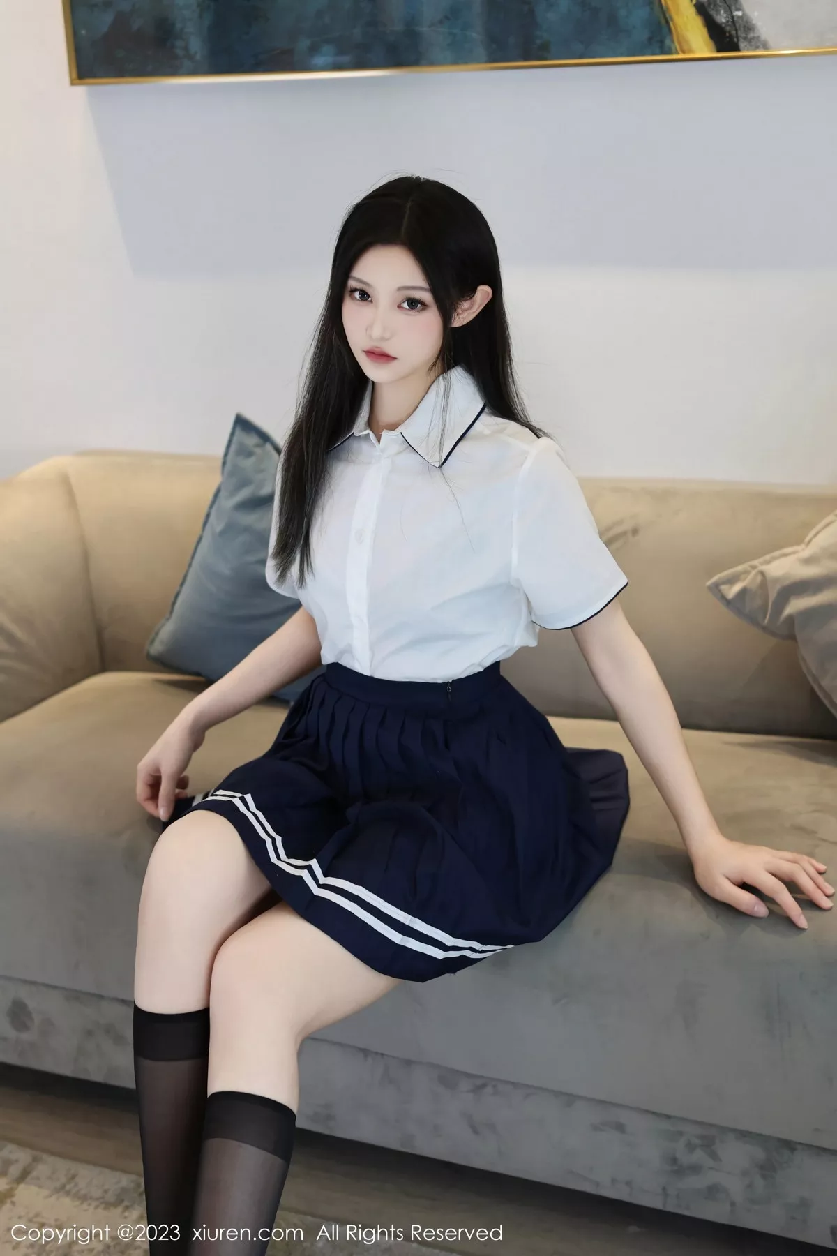 模特大橘BBKira性感白色上衣配蓝短裙秀丰腴美臀撩人诱惑写真66P-第1章-图片2